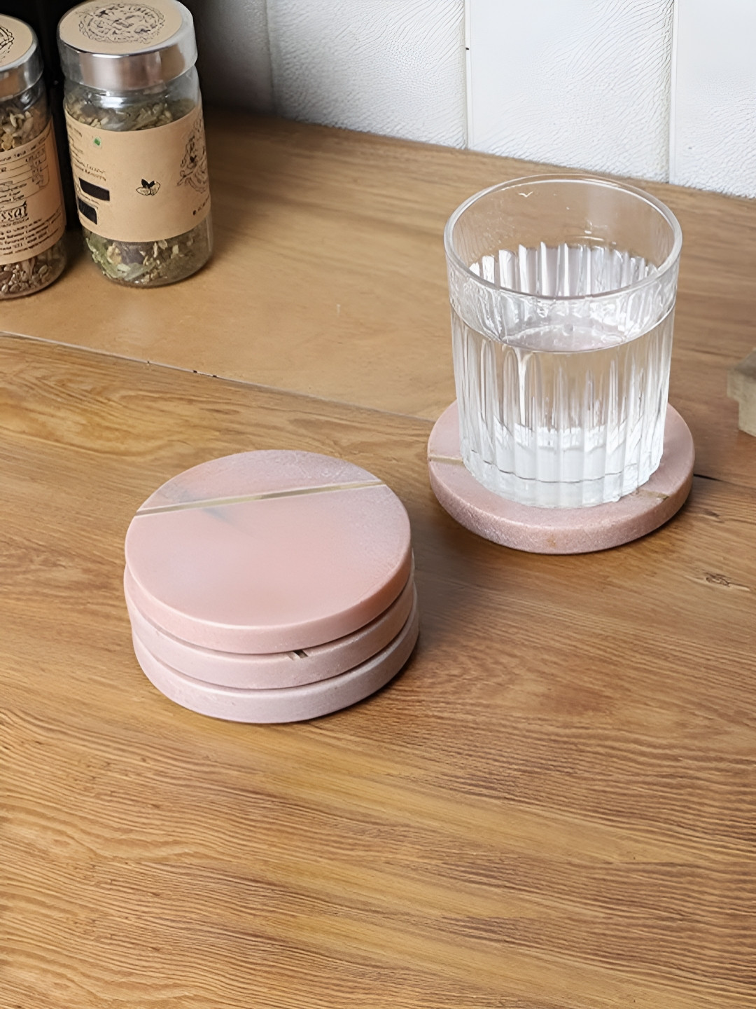 NikkisPride 4-Pcs Pink Marble Round Coasters