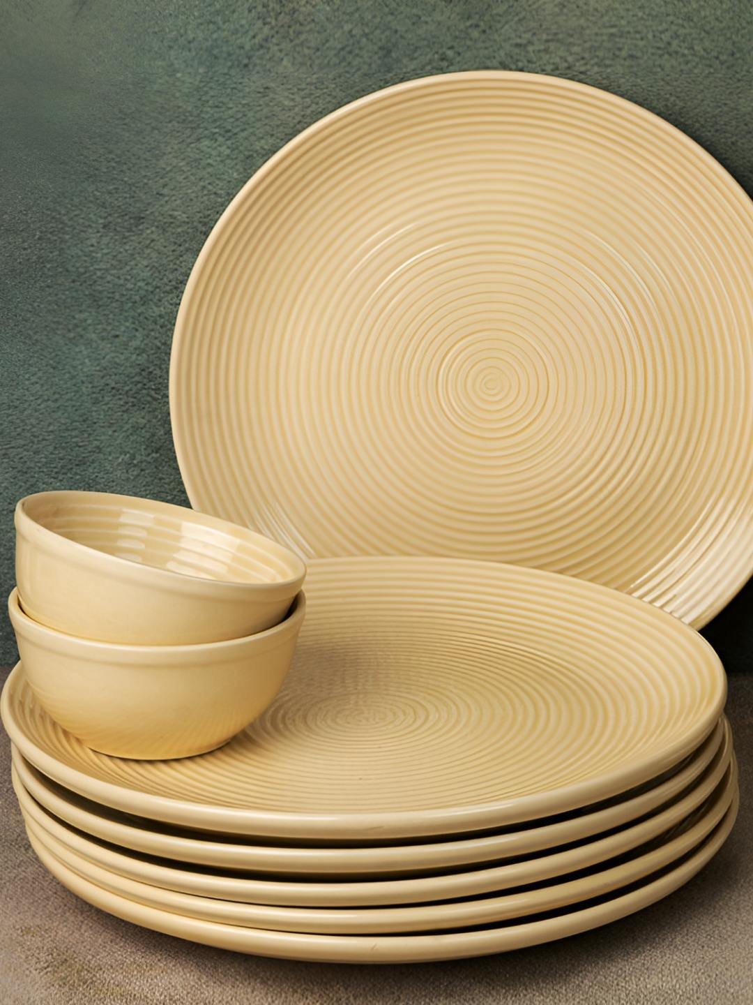 BODHI HOUSE Tan Geometric Ceramic Dishwasher and Microwave Safe 12 Piece Dinner Set