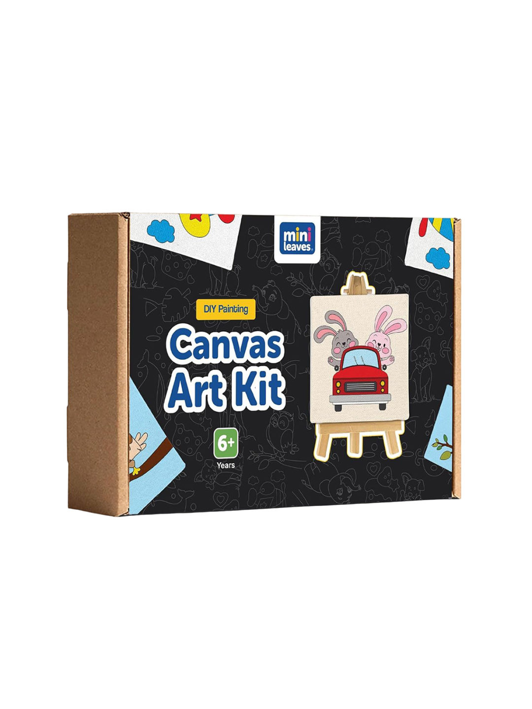 Mini Leaves Set of 4 Diy Canvas Art Paint Kit with Easel Brushes Colors for Kids 4-6 Yrs