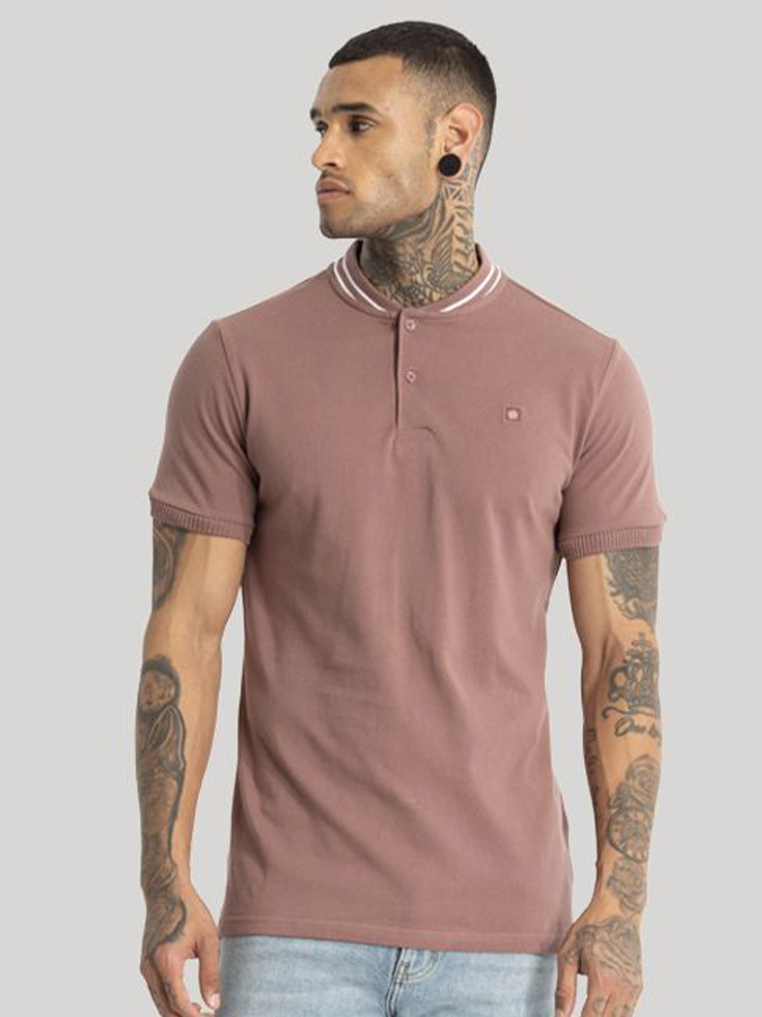 Snitch Men Camouflage Polo Collar Pockets Slim Fit T-shirt