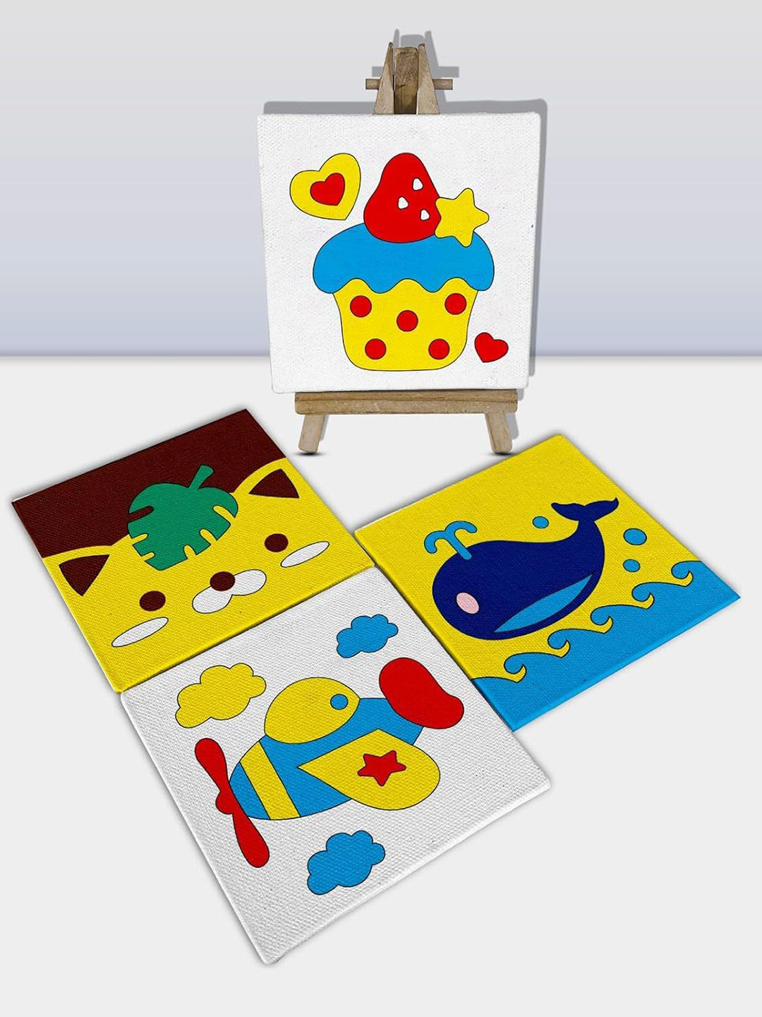 Mini Leaves Set of 4 Mini DIY Art Paint Kit of Easel Brushes Colors for Kids 4-6yrs