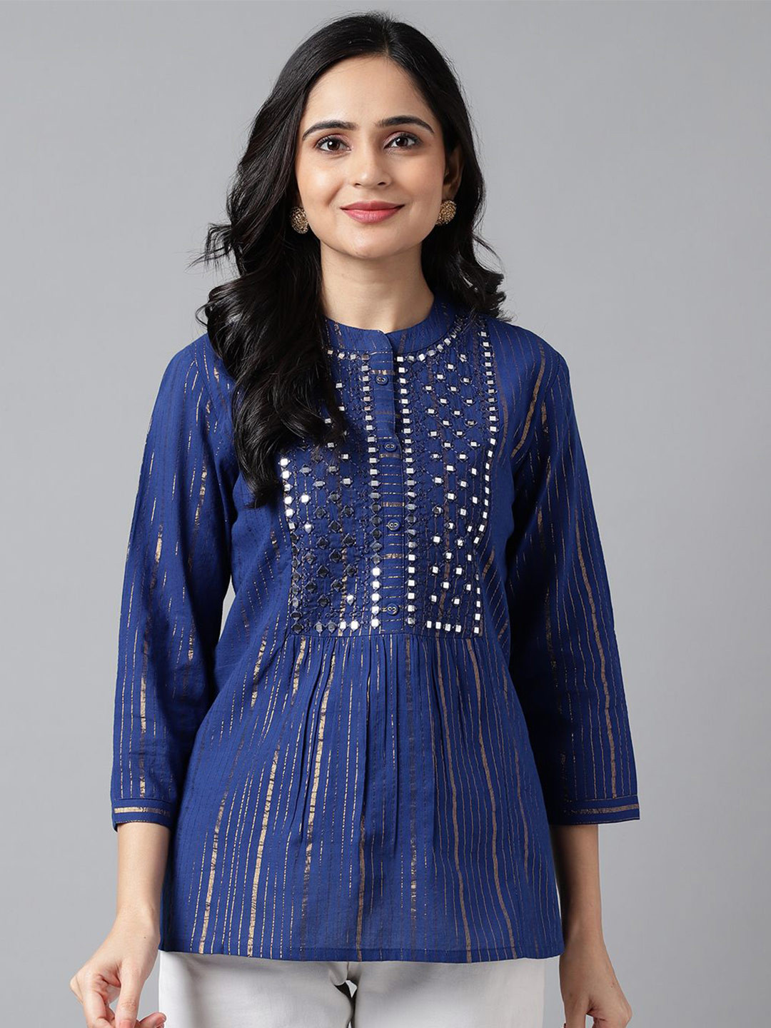 Neemiya Mandarin Collar Embroidered Tunic