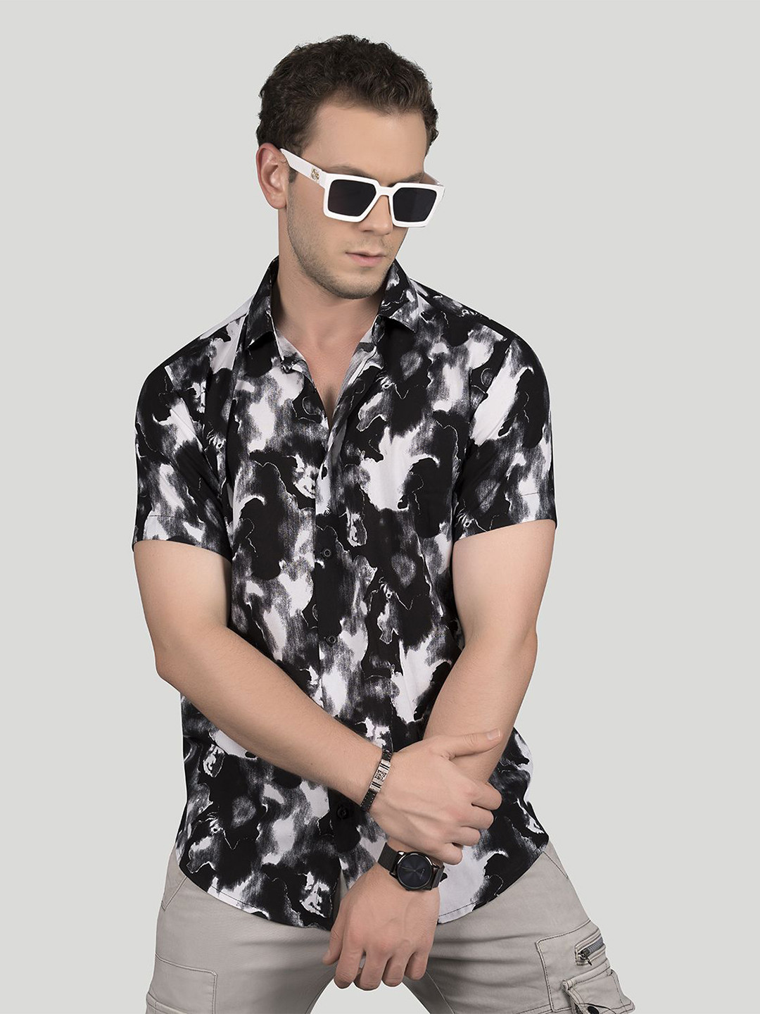 ALMATY Men Comfort Slim Fit Opaque Printed Party Shirt