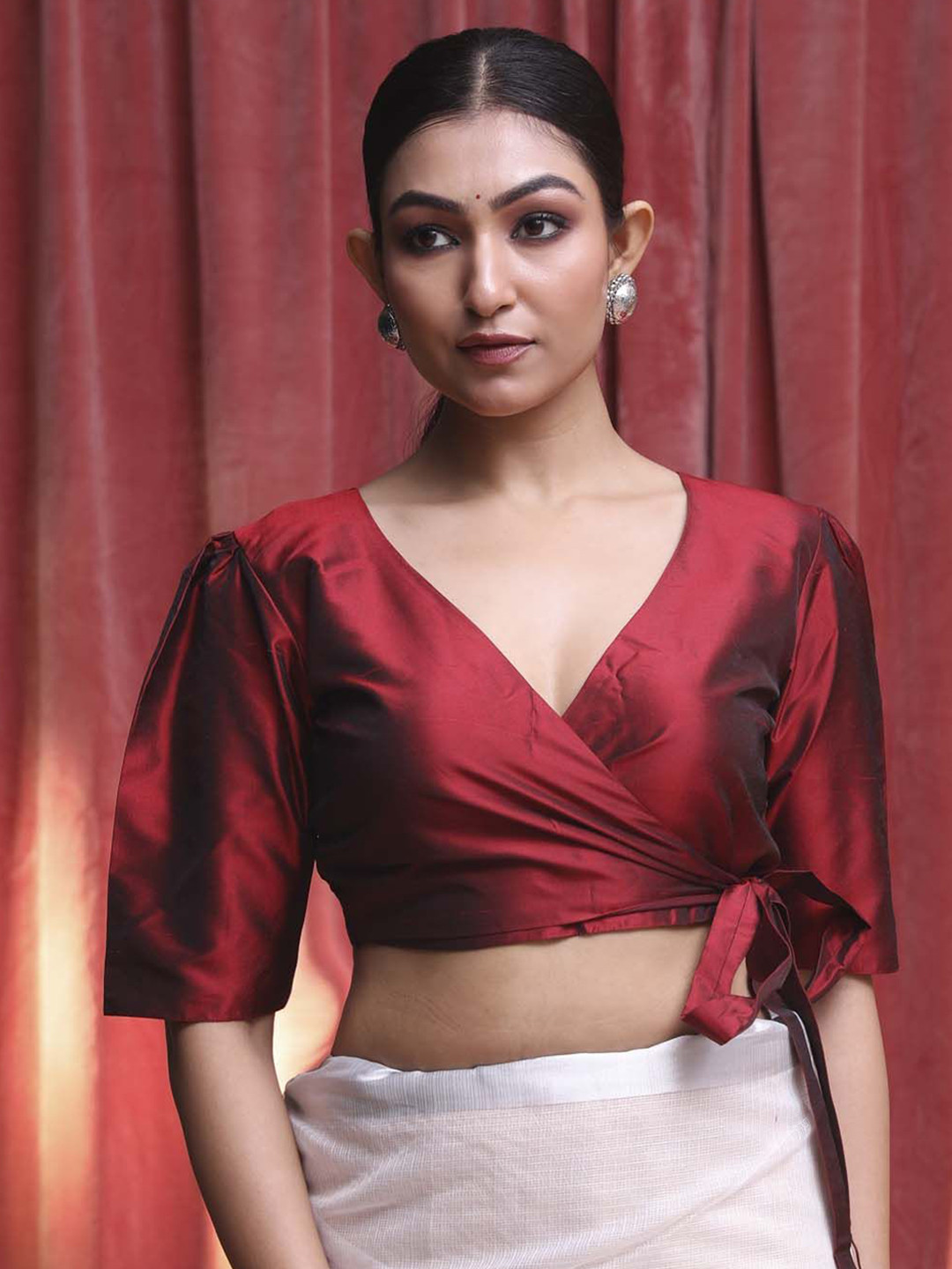 Indethnic Short Sleeve V Neck Saree Blouse