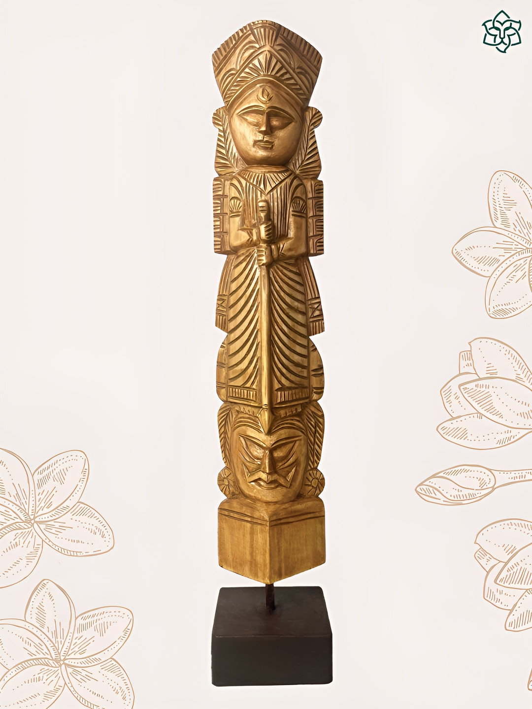 MAATIR DESIGNS Goddess Durga Hand Gold Wood Natural Living Room Extra Large Showpiece - 26.5 Inches