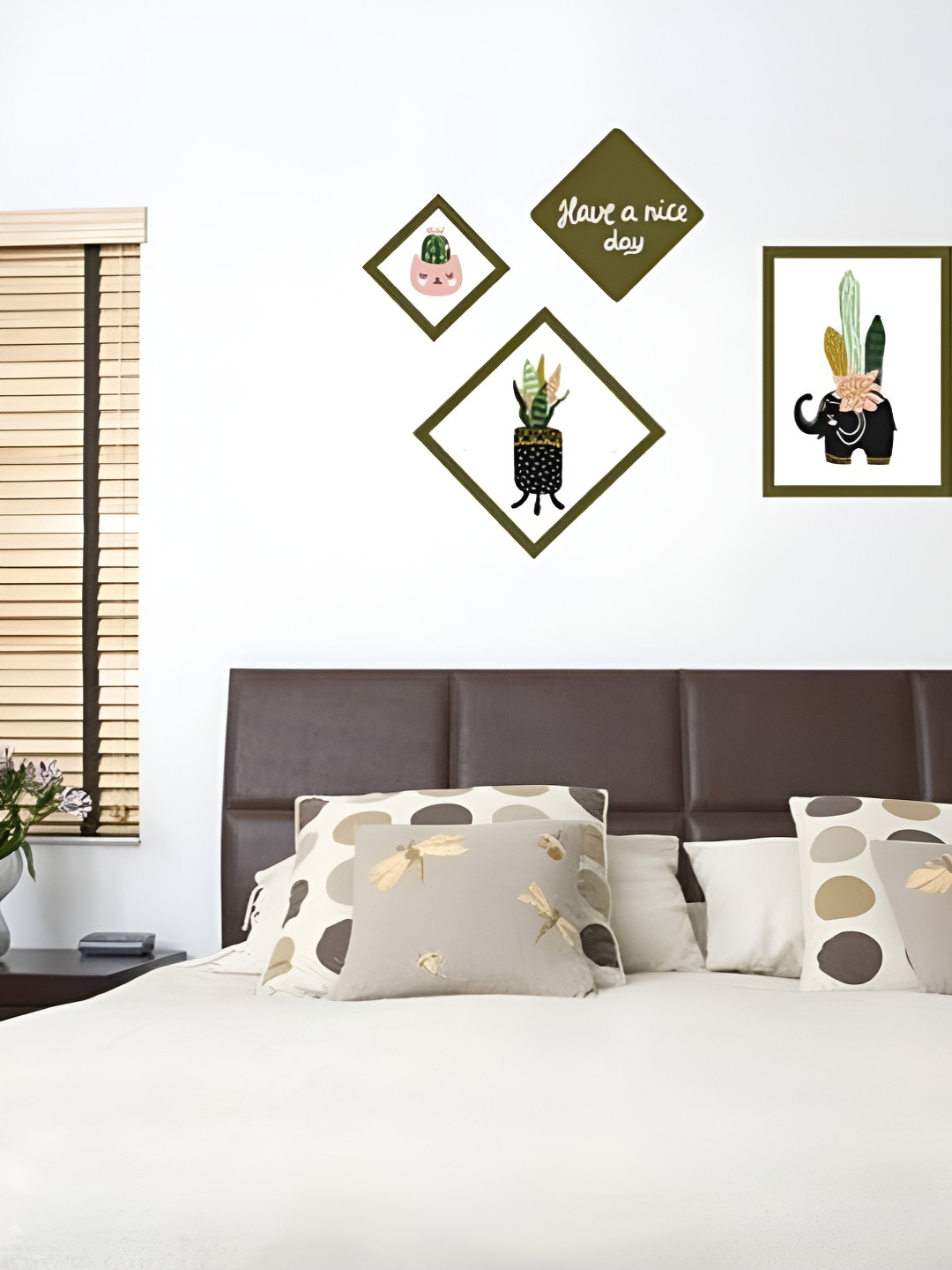 Jaamso Royals 5-Pcs Olive Green & Black Cartoon Owl Self-Adhesive Wall Sticker