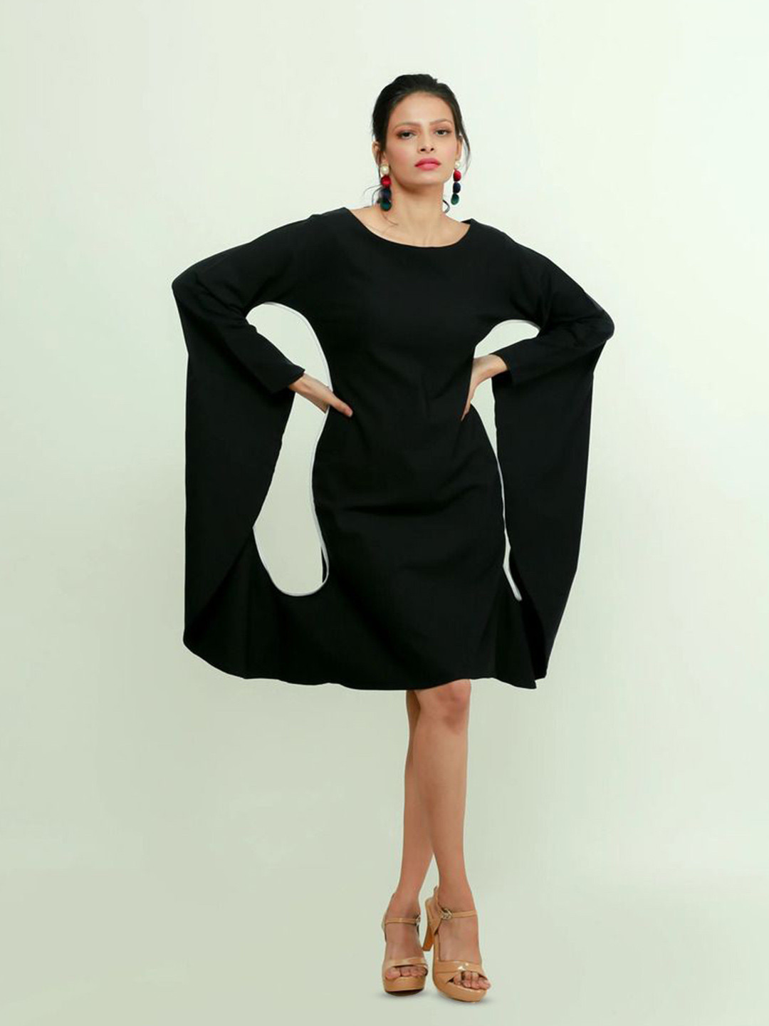 ECHKE Flared Sleeve Scuba Maternity A-Line Mini Dress