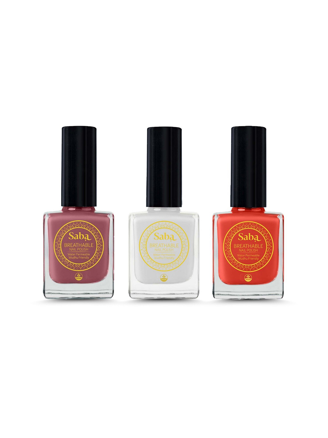 Saba Set Of 3 Breathable Nail Polish -12Ml Pearl white Persian Rouge & Hibiscus Red