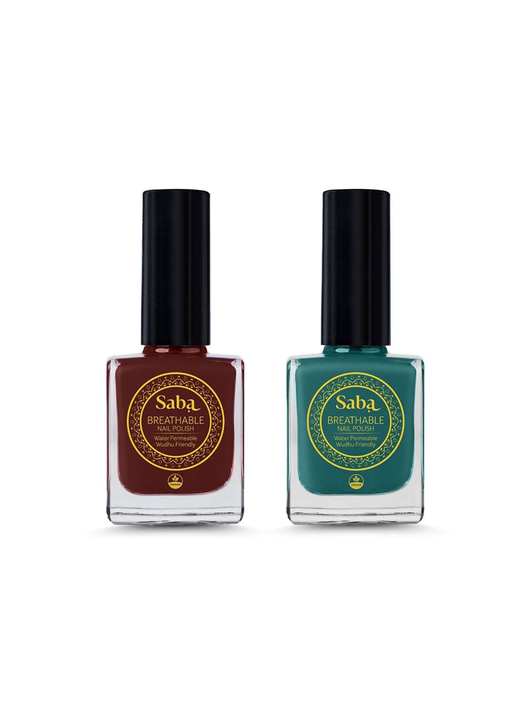 Saba Set Of 2 Breathable Nail Paints 12Ml Each Mahogany & Emerald Green