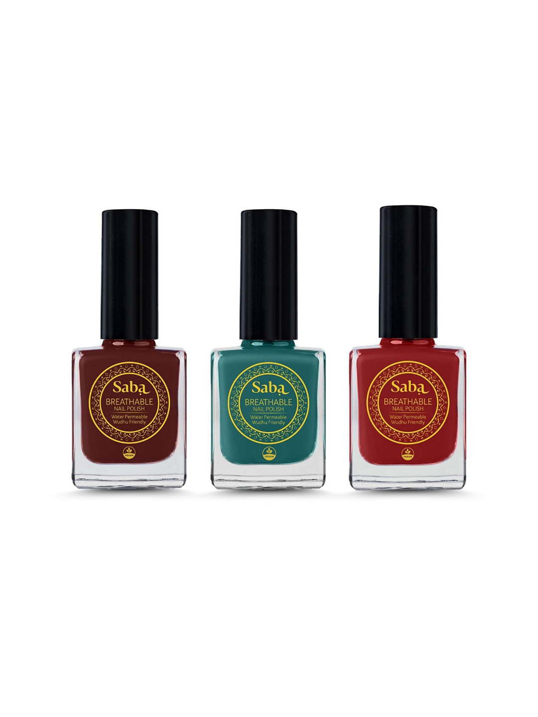 Saba Set Of 3 Breathable Nail Polish 12Ml Rouge Red Mahogany & Emerald Green