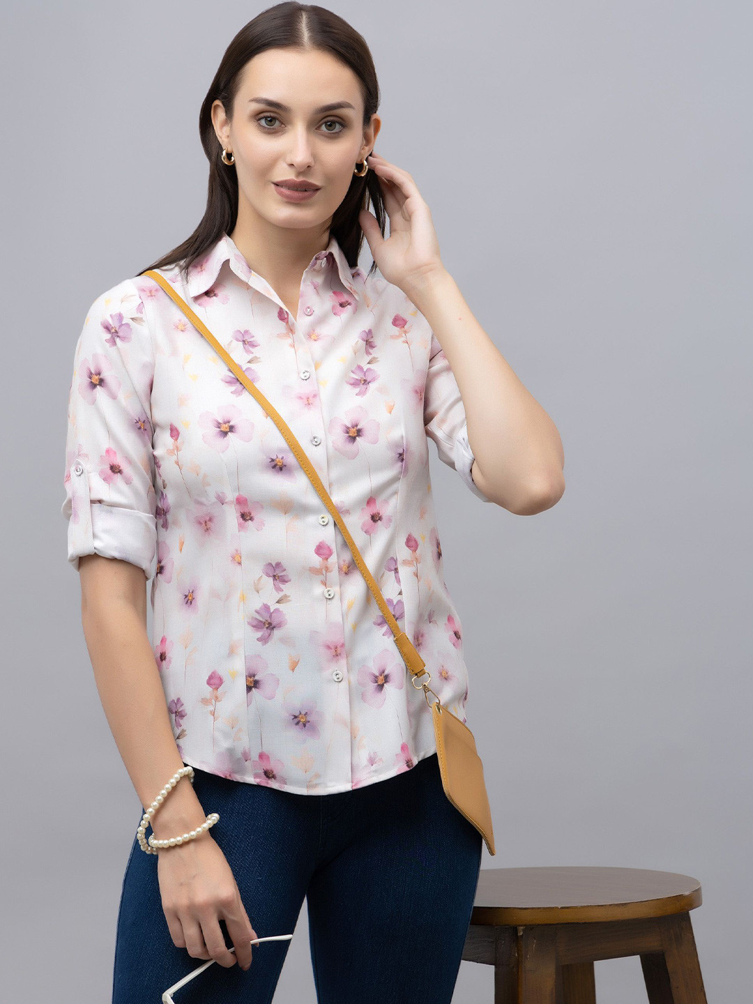 PURYS Women Floral Casual Linen Shirt