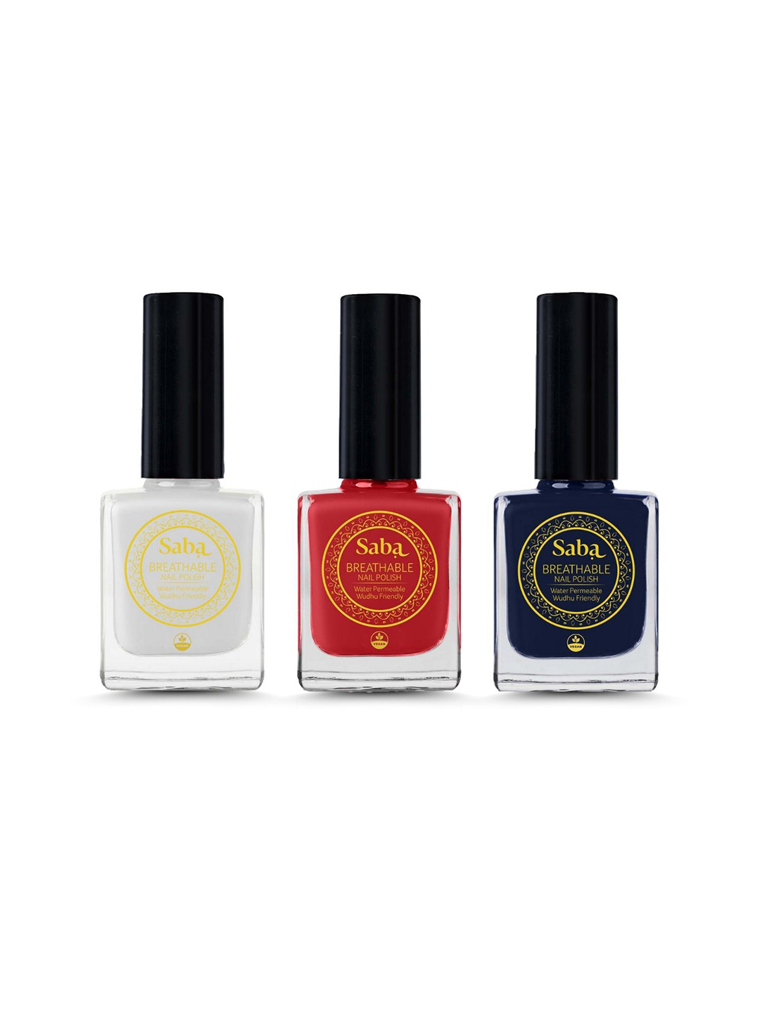 Saba Set Of 3 Breathable Nail Paint Pearl White Dark Fantasy Russian Blue -12ml Each