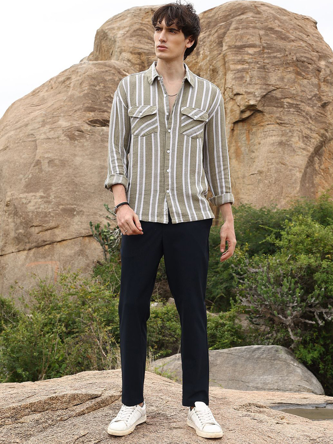 CAHOOT Men Comfort Opaque Striped Casual Shirt