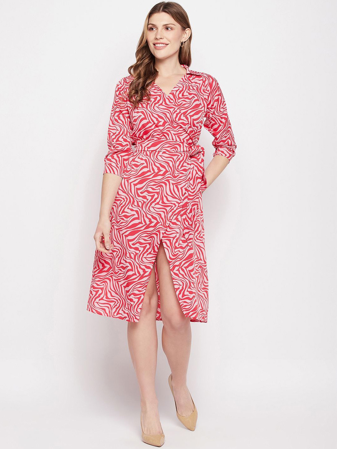 Murcia Floral Print Slit Sleeve Crepe Dress