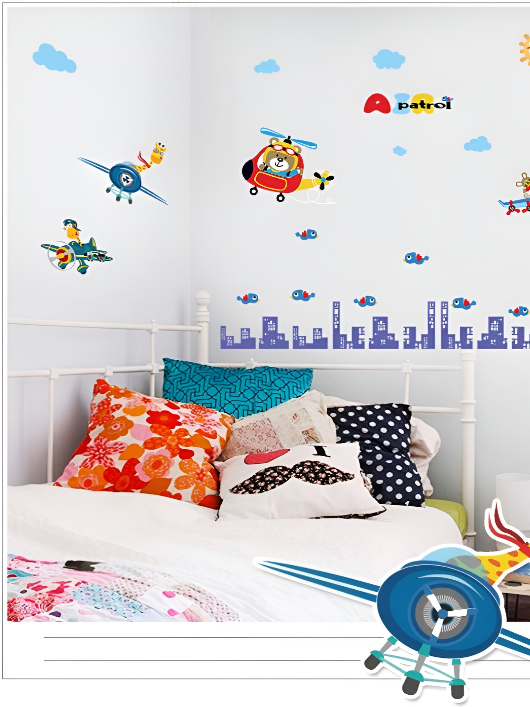 Jaamso Royals Blue & Red Aeroplane Printed Self-Adhesive & Waterproof Wall Sticker