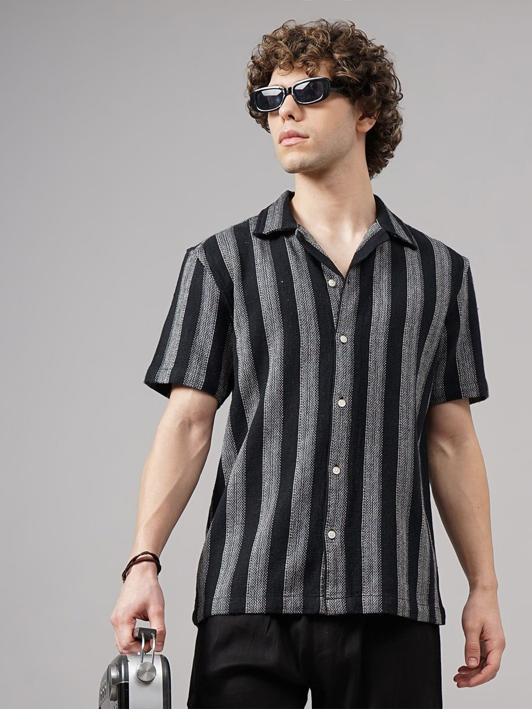 British Club Men Relaxed Semi Sheer Striped Casual Shirt