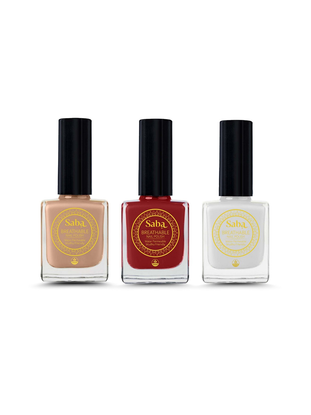 Saba Set Of 3 Breathable Nail Polish 12Ml - Peach Play Rouge Red & Pearl White