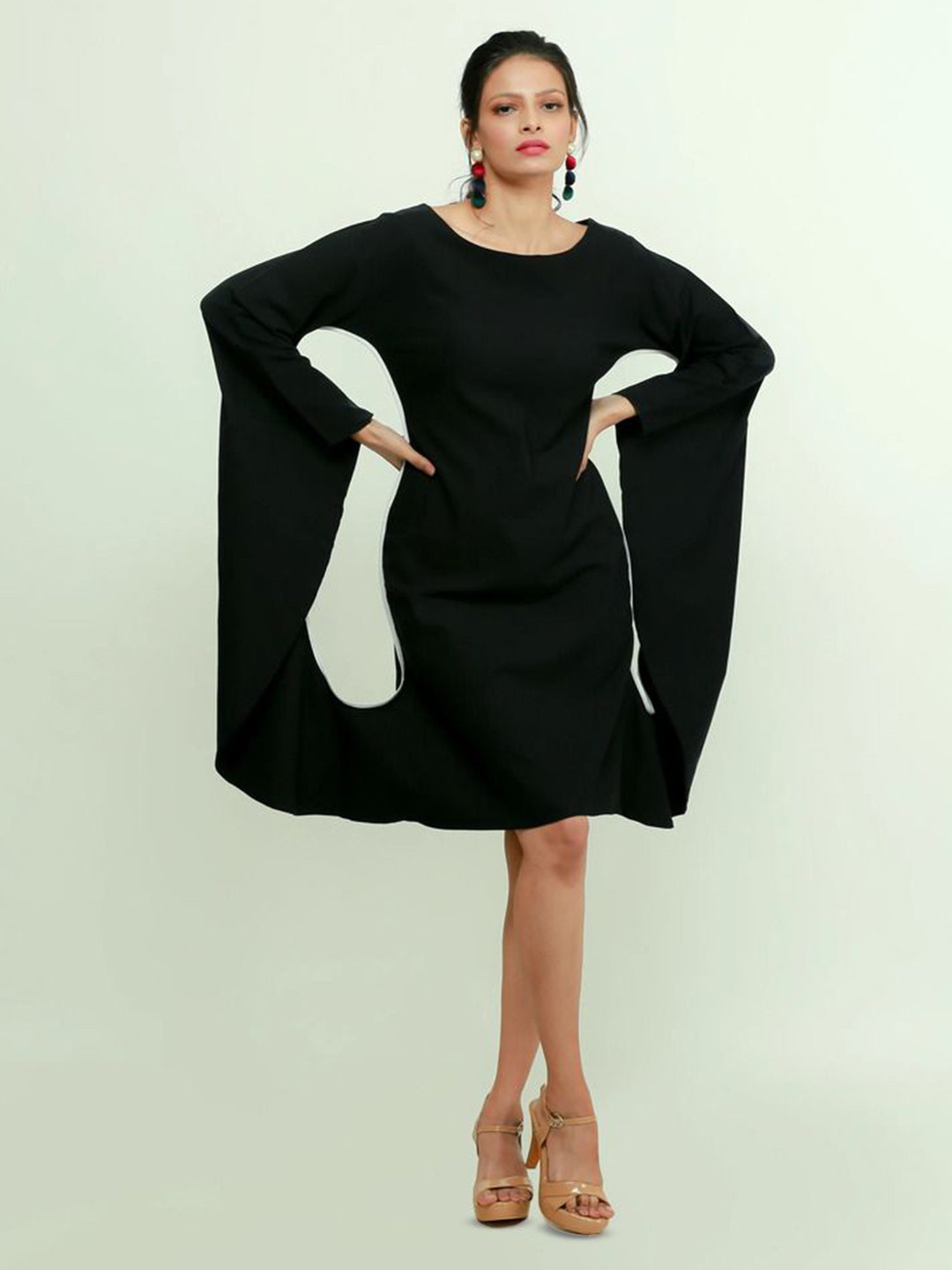 ECHKE Flared Sleeve Scuba Maternity A-Line Mini Dress