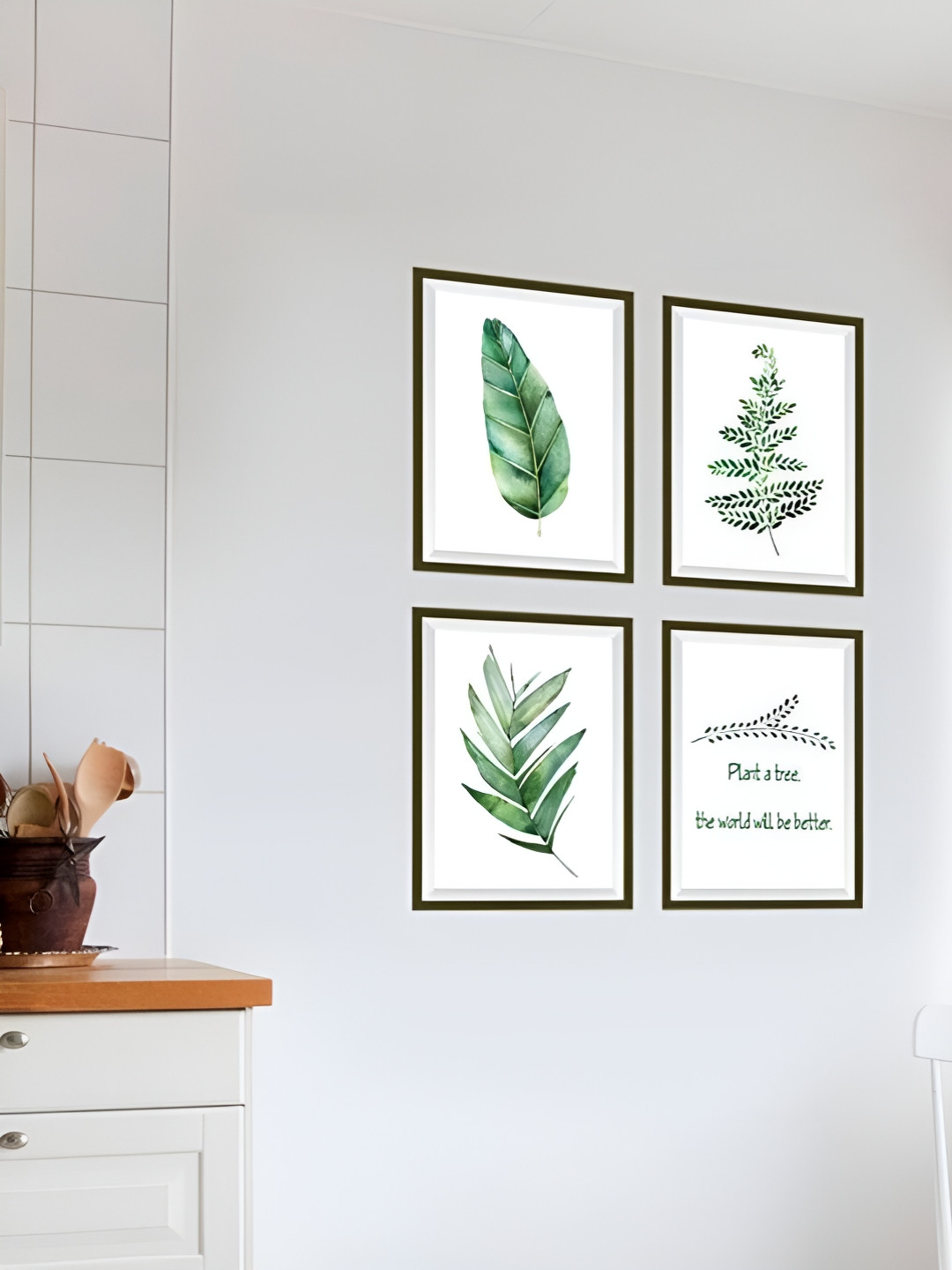 Jaamso Royals 4-Pcs White & Green Self-Adhesive & Waterproof Wall Sticker