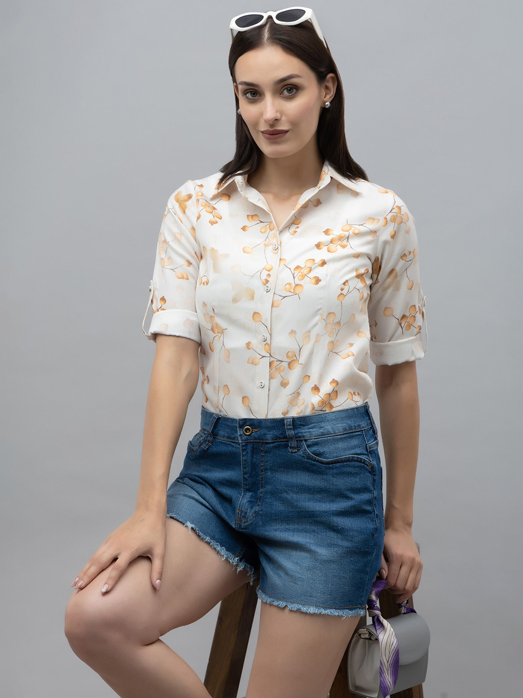 PURYS Women Floral Casual Linen Shirt