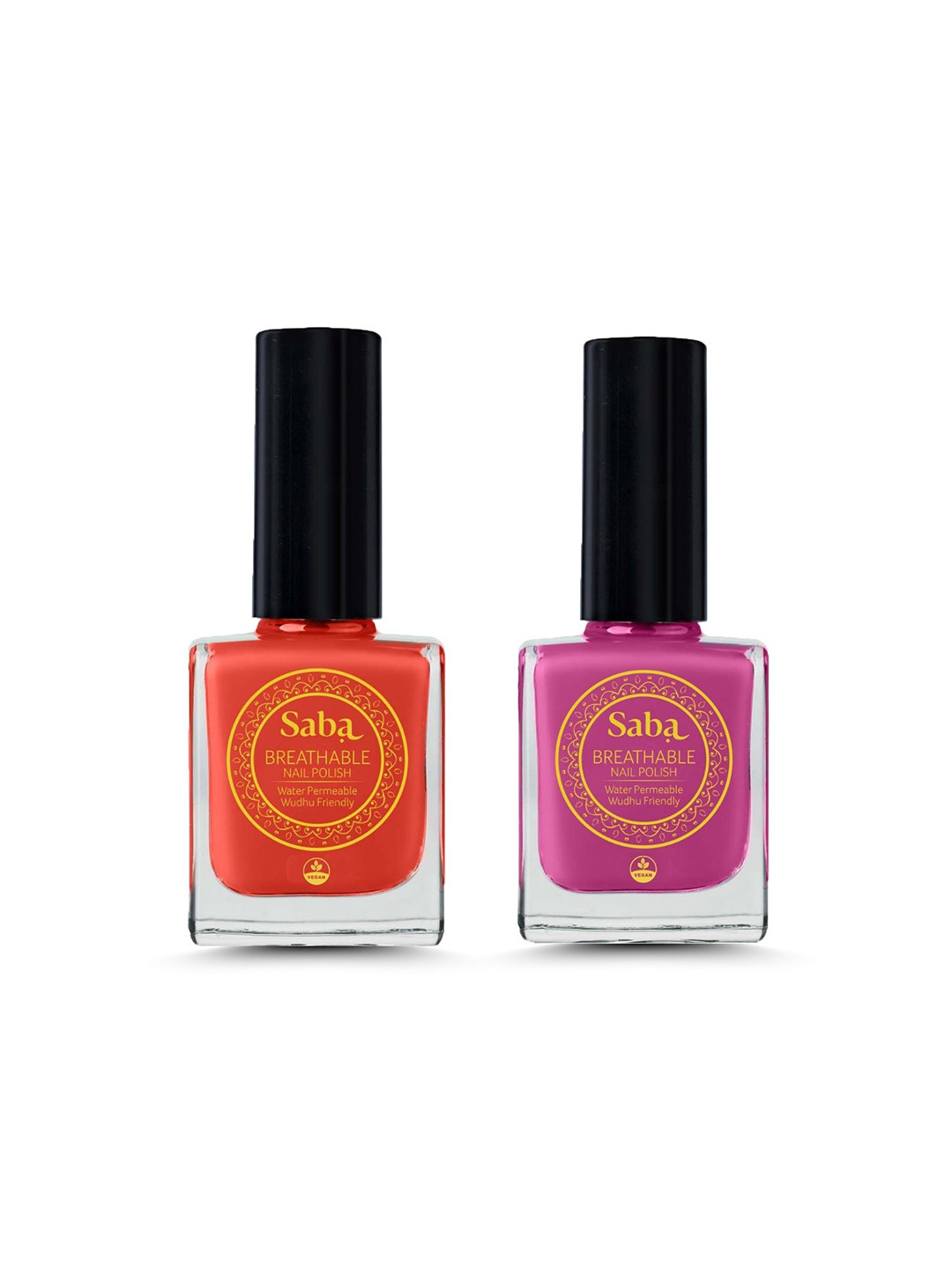 Saba Set Of 2 Breathable Nail Polish 12Ml - Hibiscus Red & Mulberry Pink