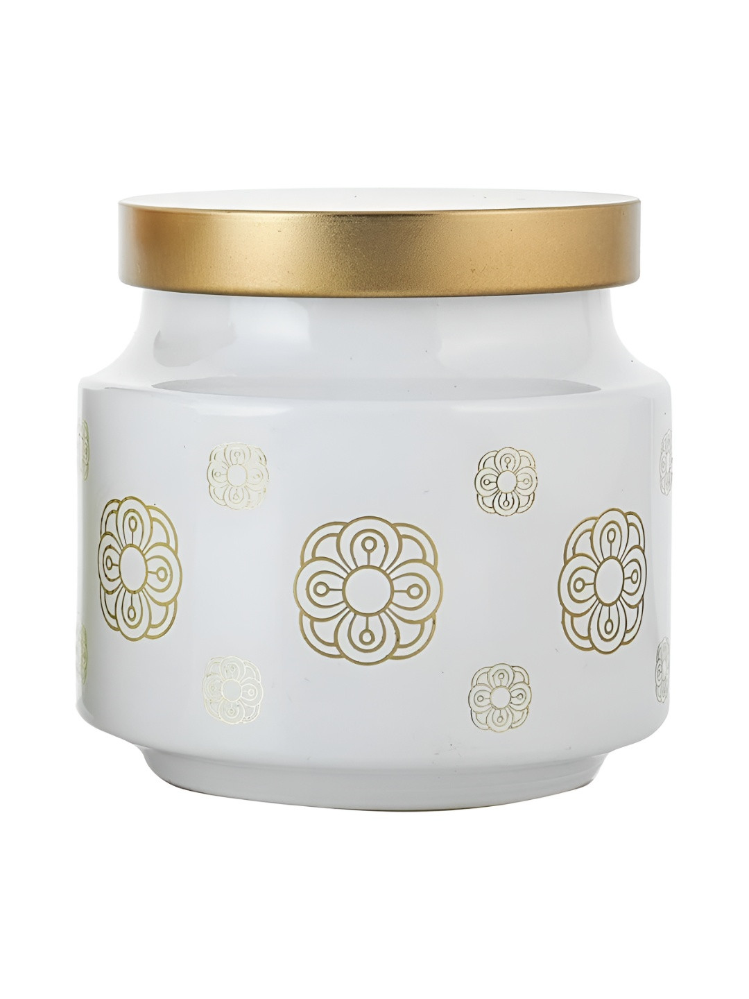 CROCO JAR White & Gold Toned Printed Storage Glass Jar Container 600 ml