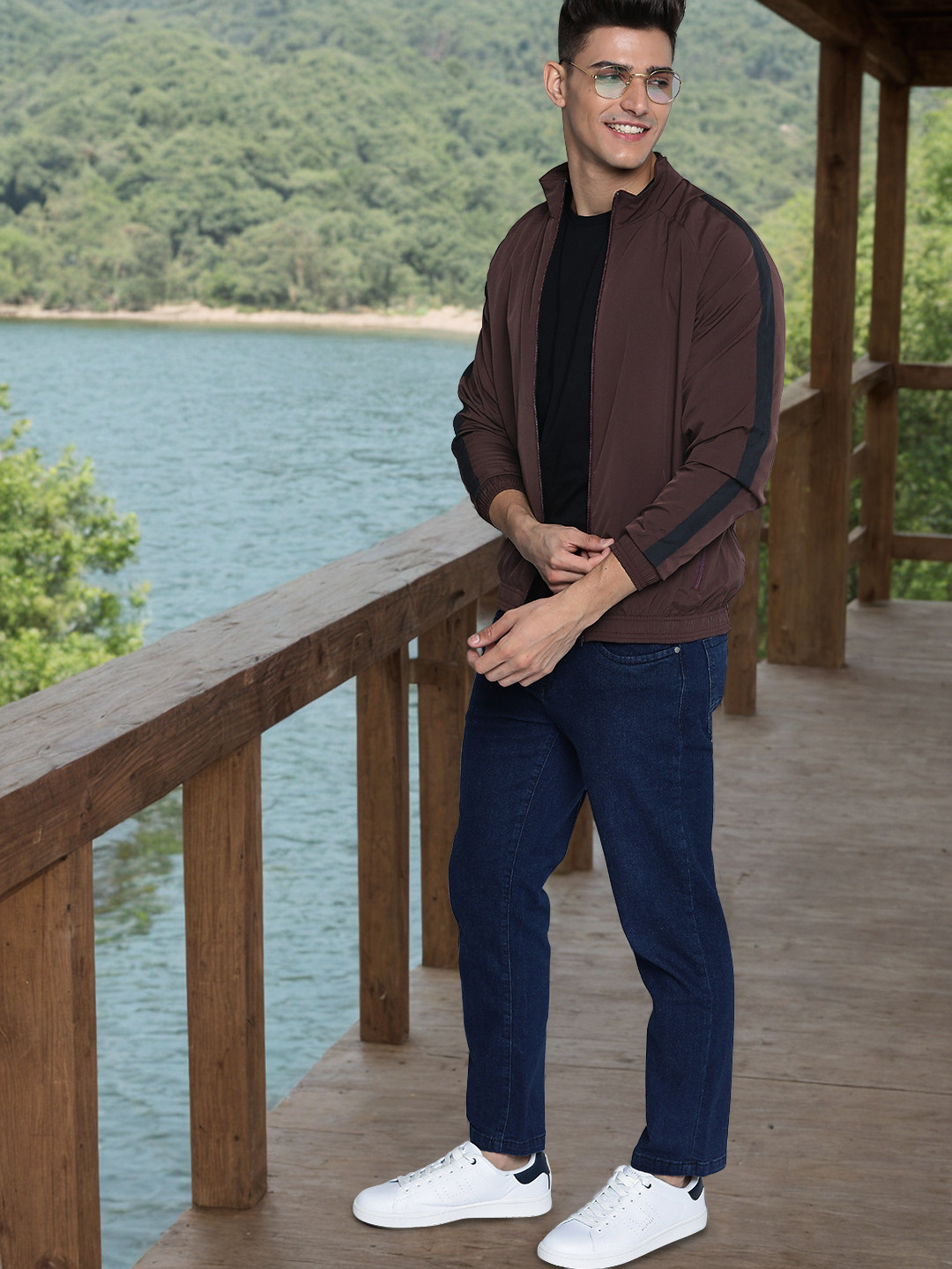 Mast & Harbour Men Burgundy Bomber Jacket