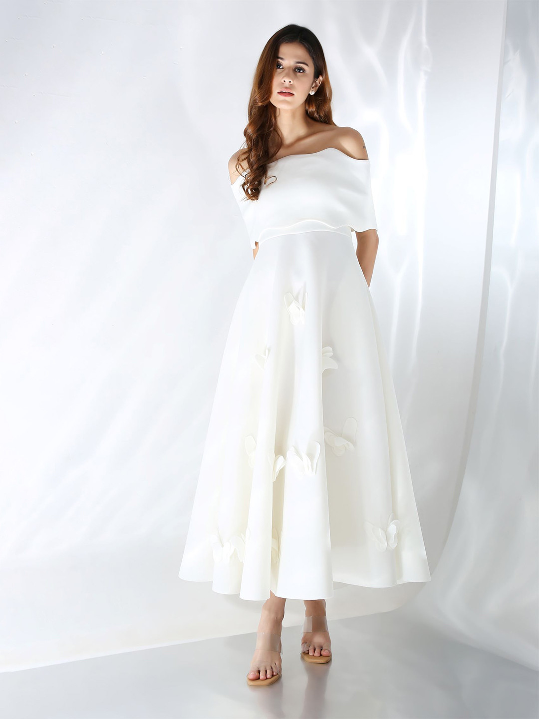 OZEQO Off-Shoulder Applique Scuba Fit & Flare Maxi Dress