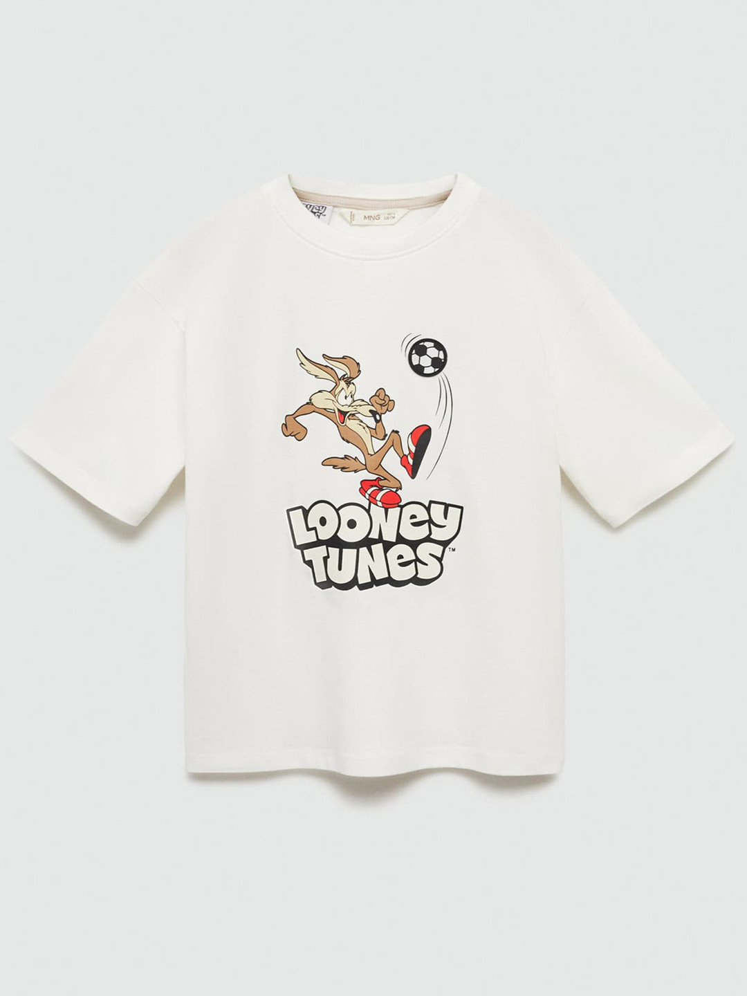 Mango Kids Boys Pure Cotton Looney Tunes Printed Drop-Shoulder Sleeves T-shirt
