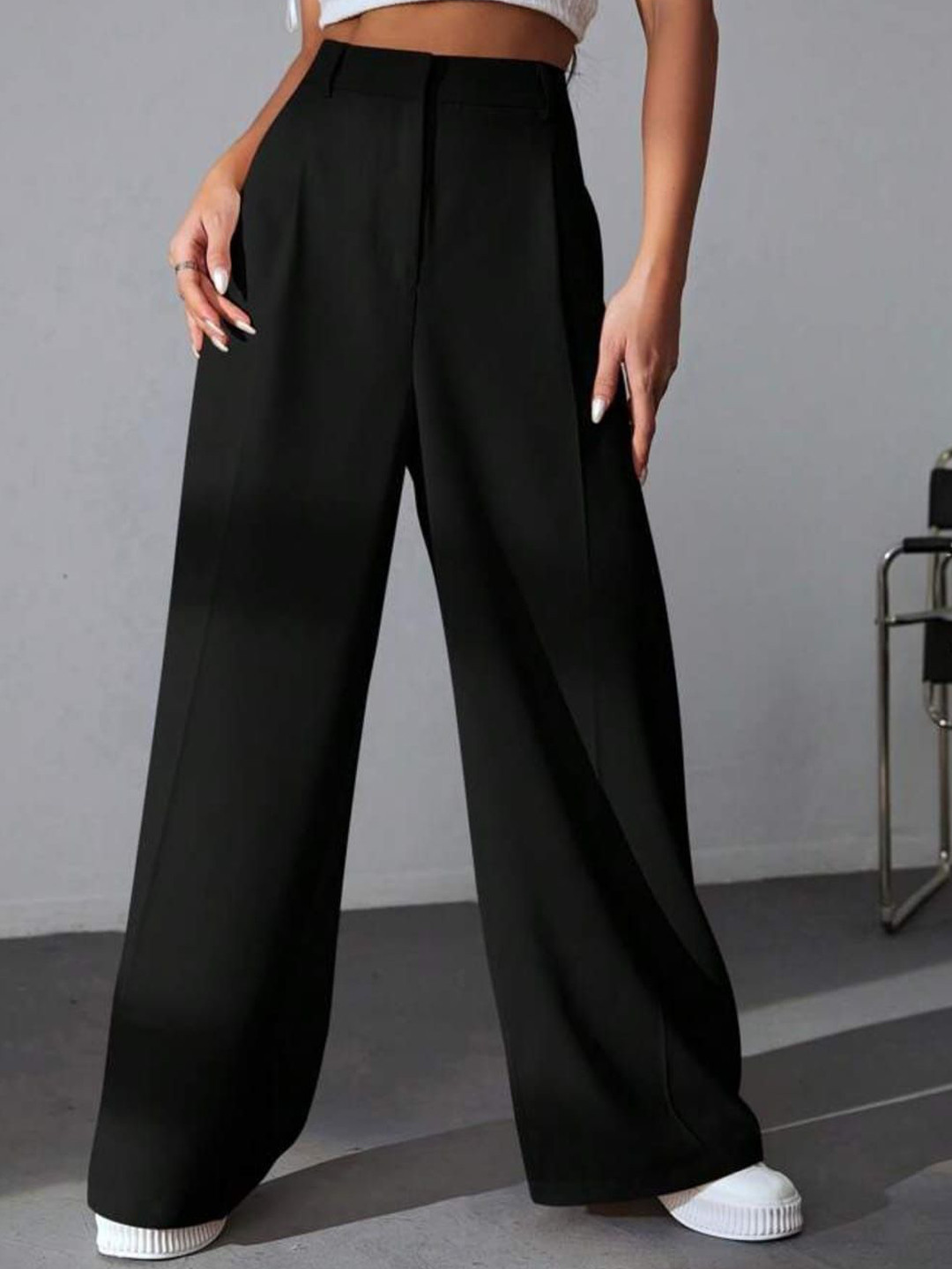 Next One Women Black Pleated Korean Pants