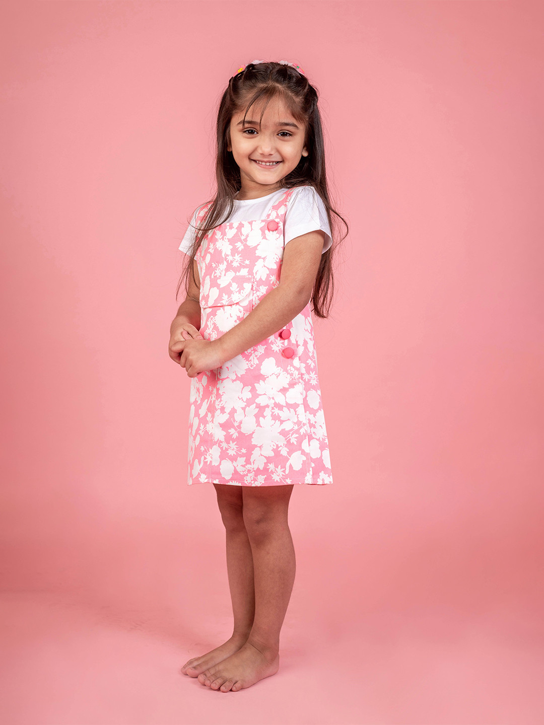 SNUGGLY MONKEY Girls Floral Printed Pinafore Dress