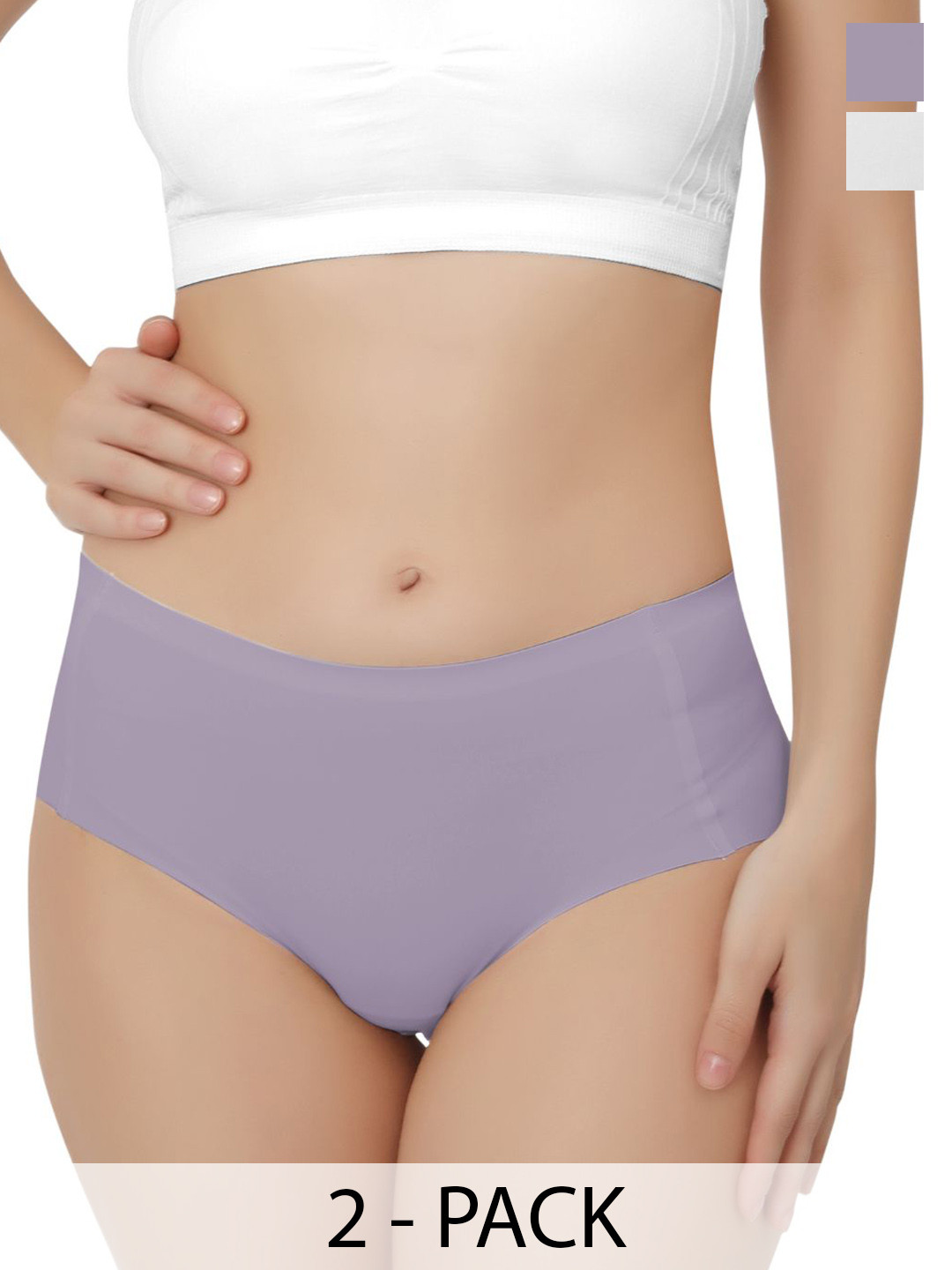 Bella Voste Women's Pack Of 2 Seamless Hipster Briefs PT_6198-Purple-White-M