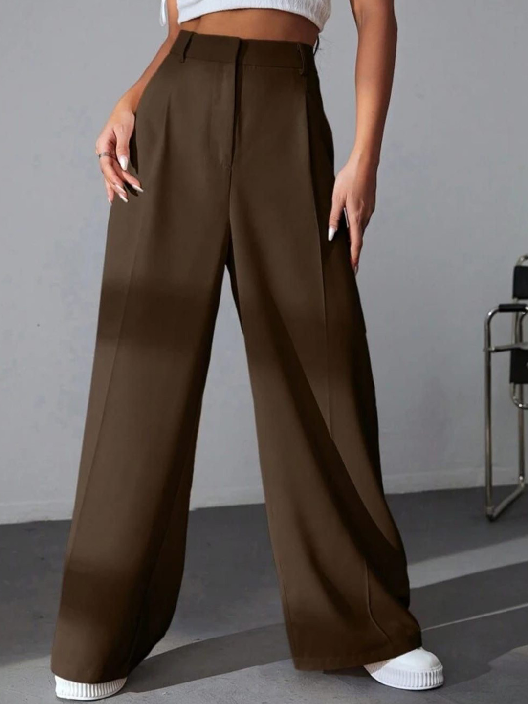 Next One Women Brown Pleated Korean Pants