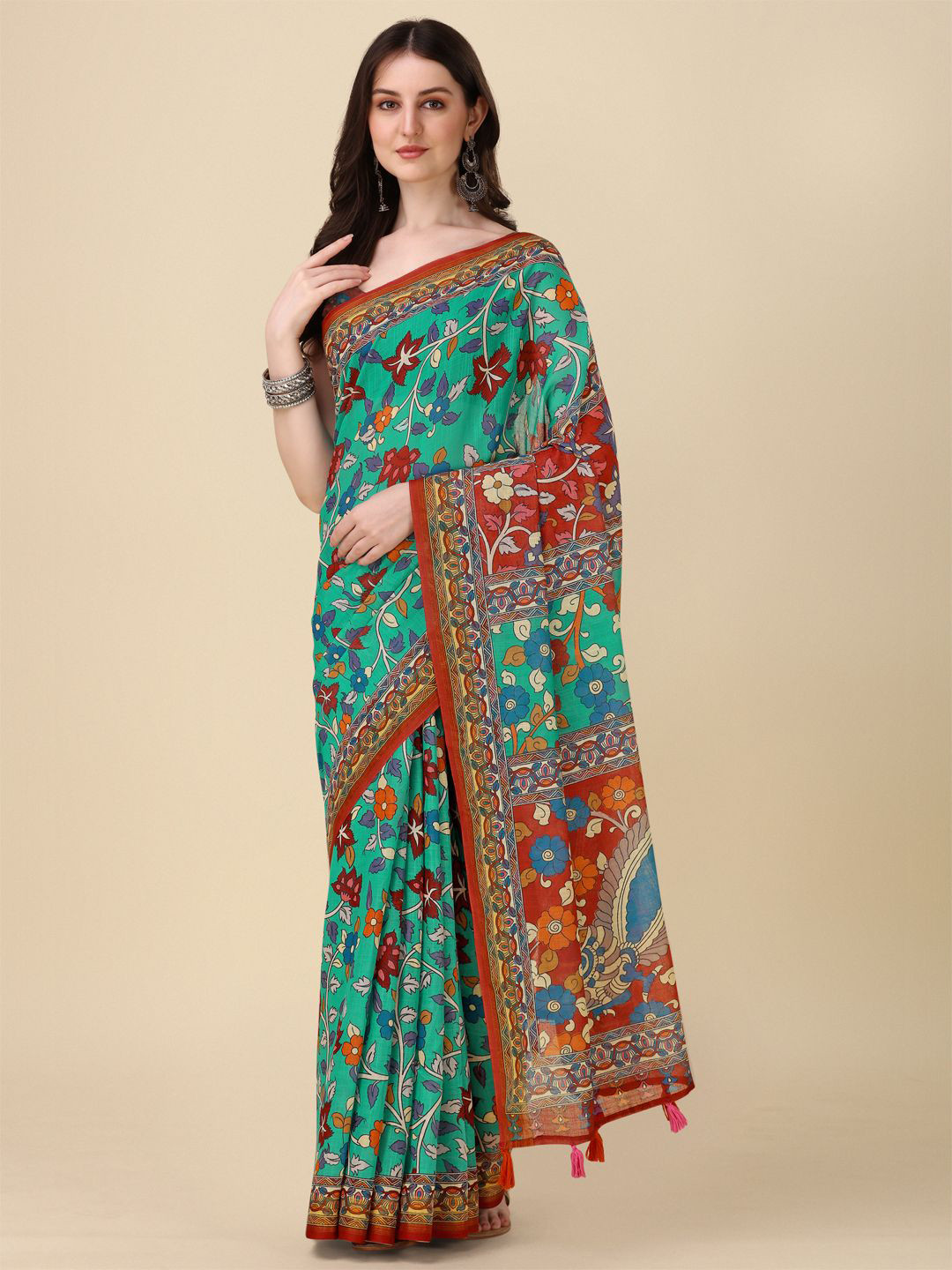 Kaizen TEXO FAB Kalamkari Linen Khadi Saree