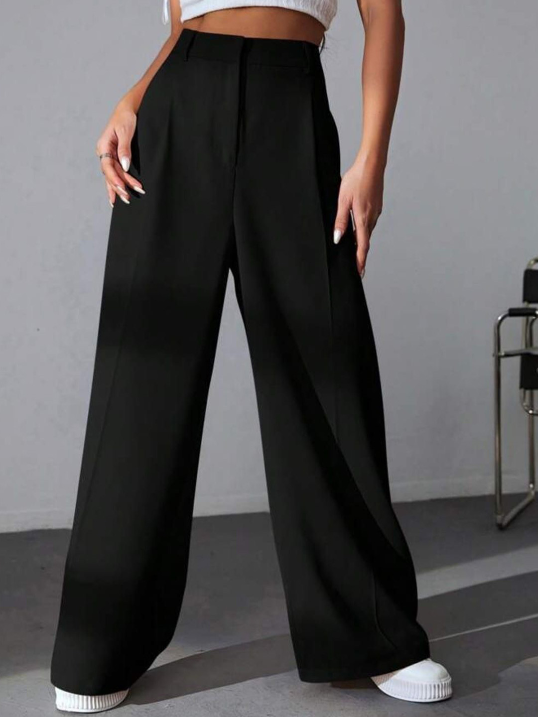 Next One Women Black Pleated Korean Pants