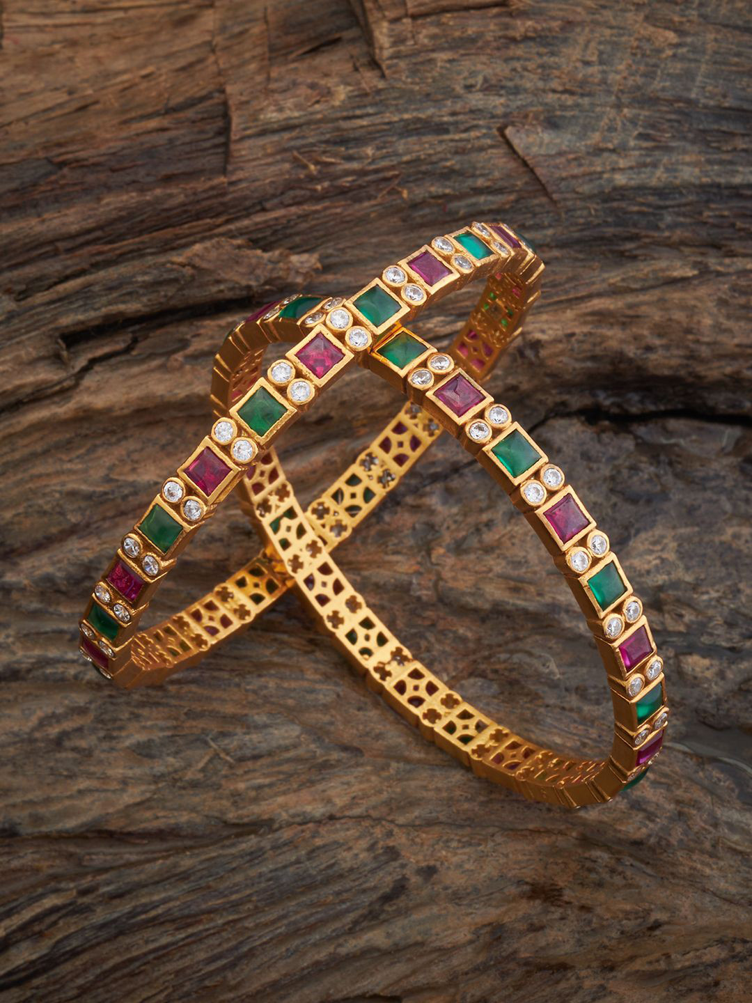 Kushal's Fashion Jewellery Embellished Bridal Set Of 2 92.5 Silver Stone Bangles