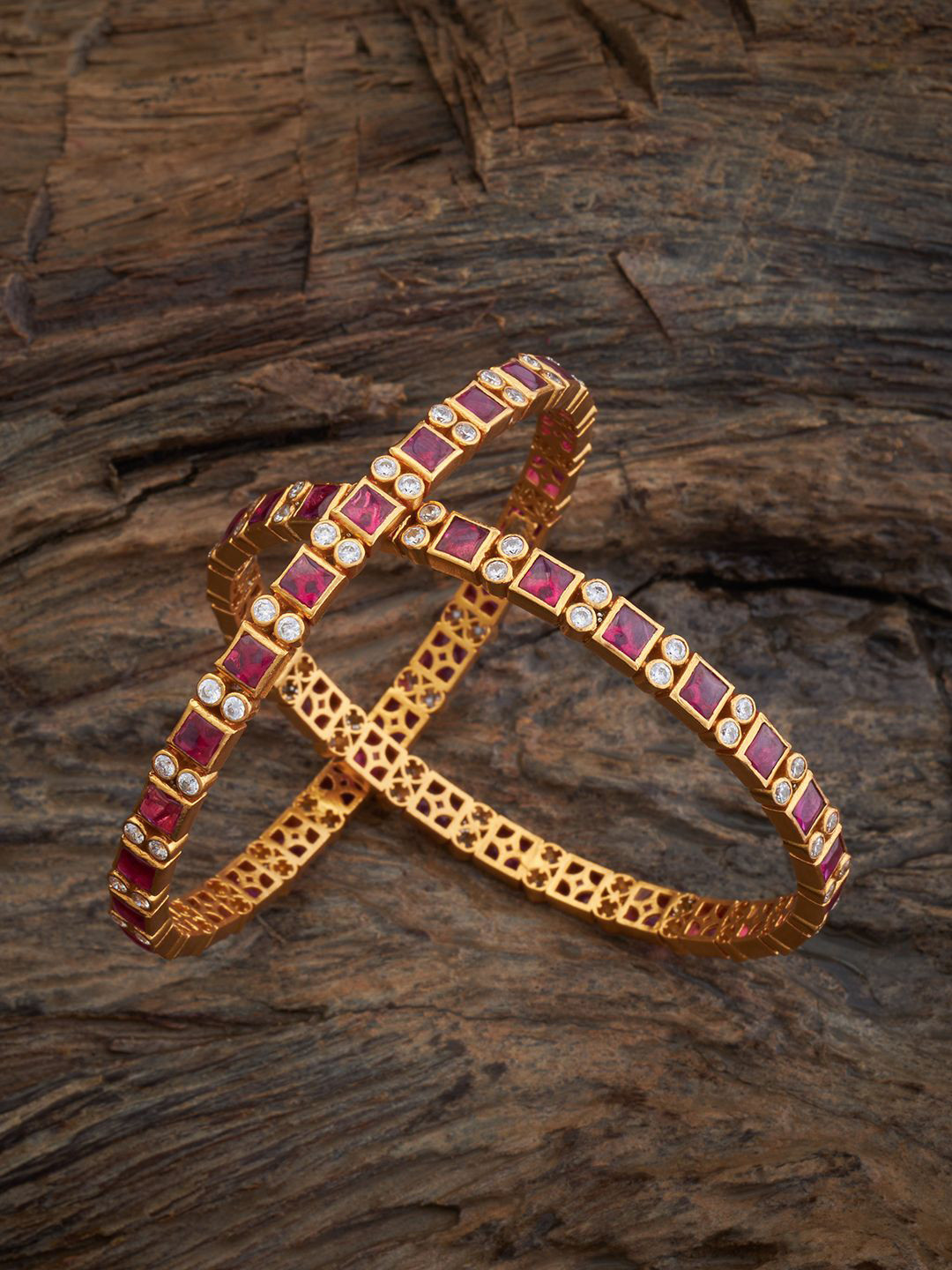 Kushal's Fashion Jewellery Set Of 2 Gold-Plated 92.5 Pure Silver American Diamond Bangles