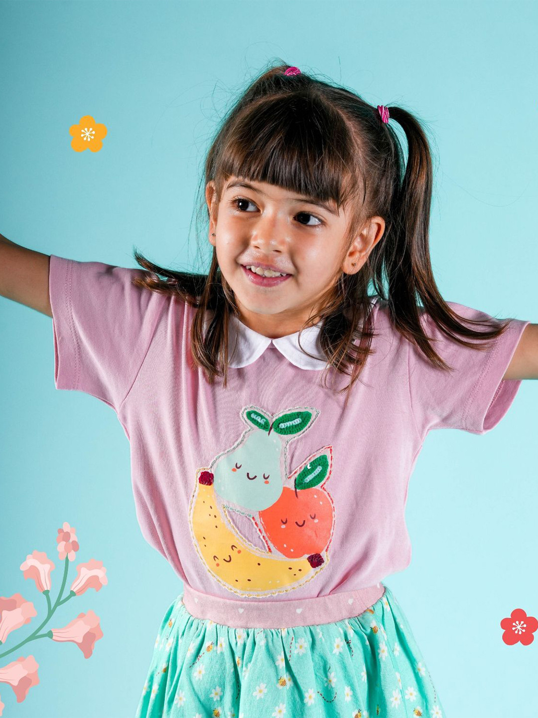 TIDY SLEEP Print Peter Pan Collar Cotton Top