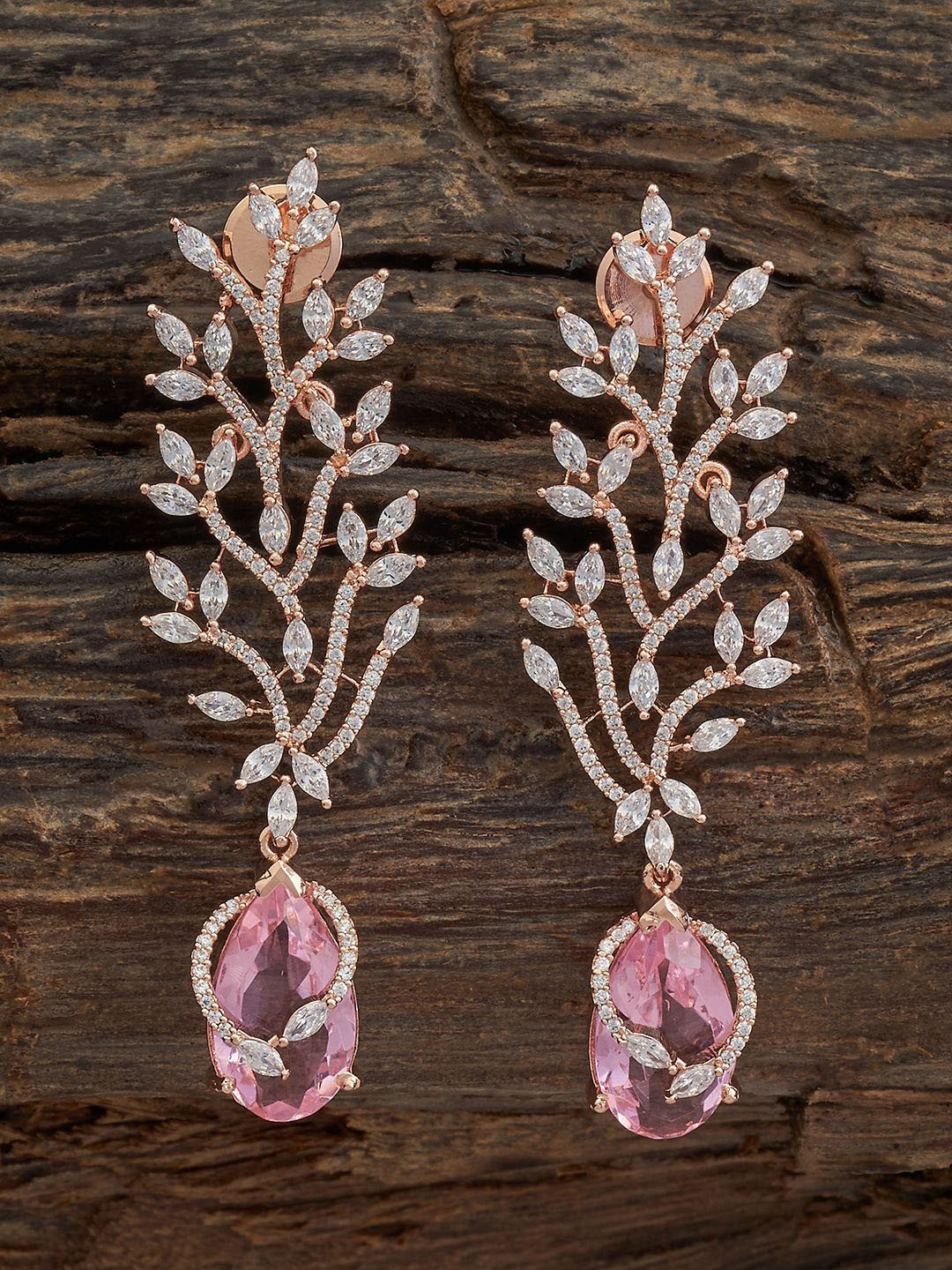 Kushal's Fashion Jewellery Rhodium Plated Zircon Embellished Bridal Diamond Drop Earrings