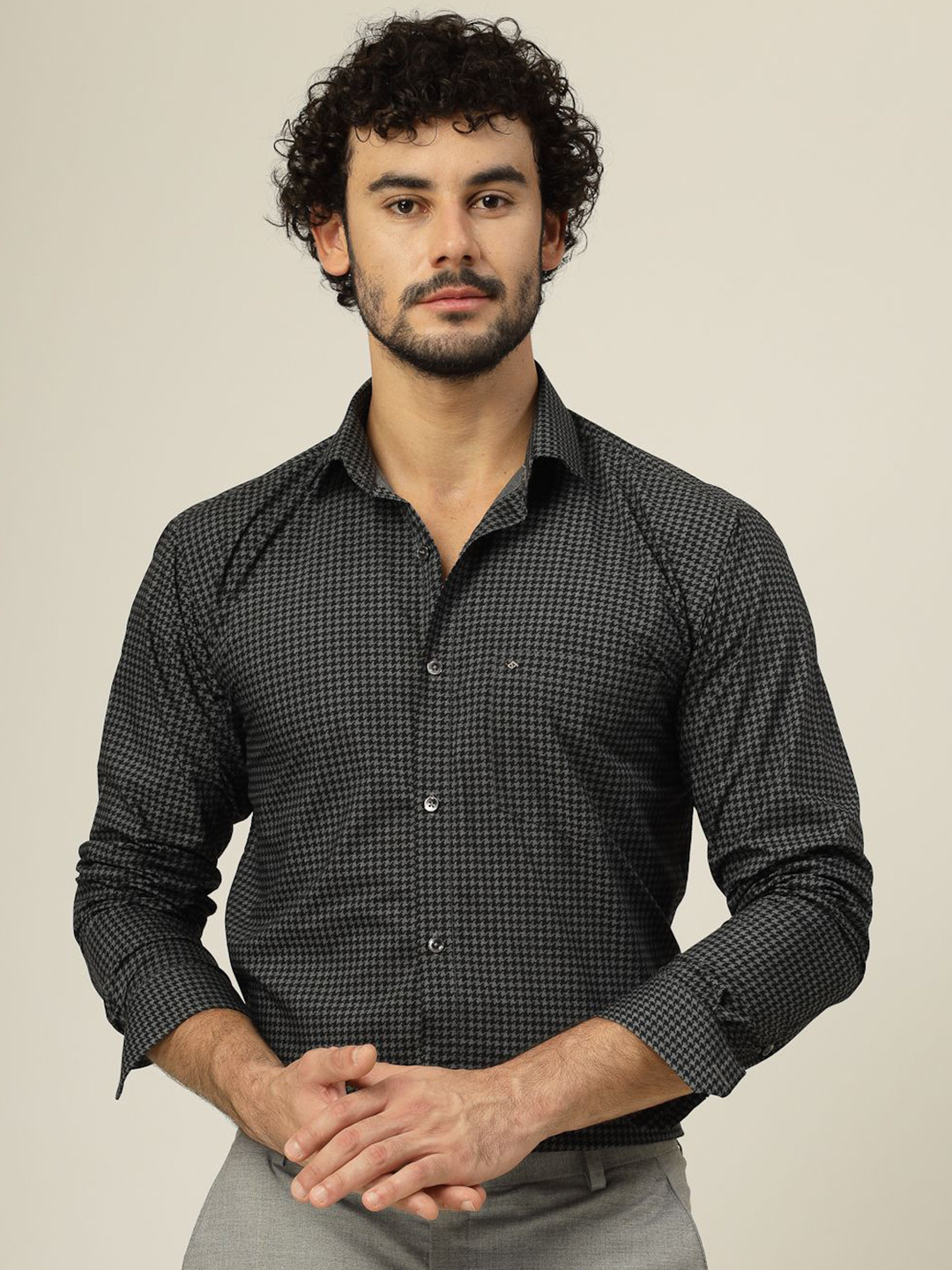 JADEBERRY Men Classic Slim Fit Grid Tattersall Checks Opaque Checked Party Shirt