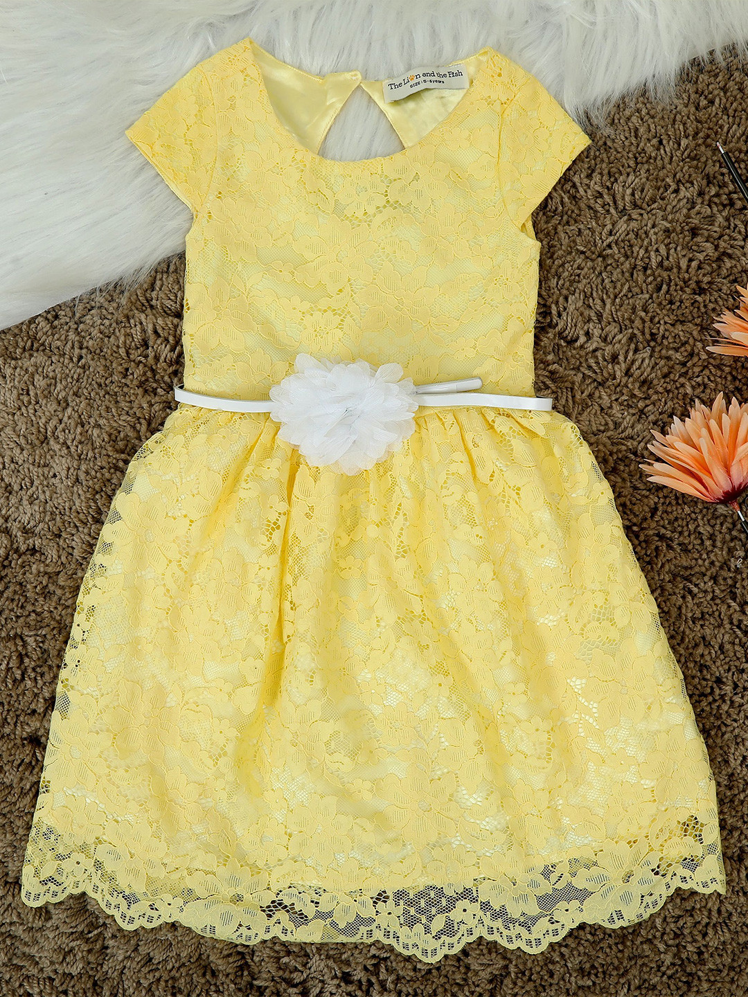 The Lion and The Fish Floral Yellow Girls Dress