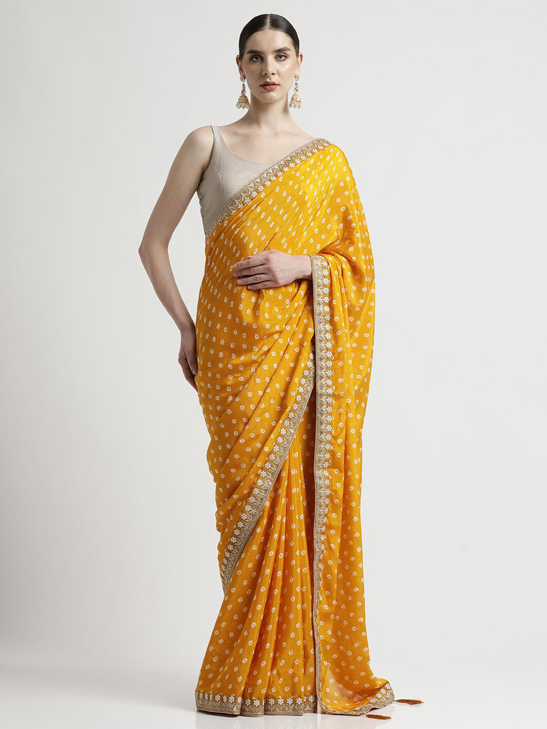 Jaipur Kurti Bandhani Embroidered Saree
