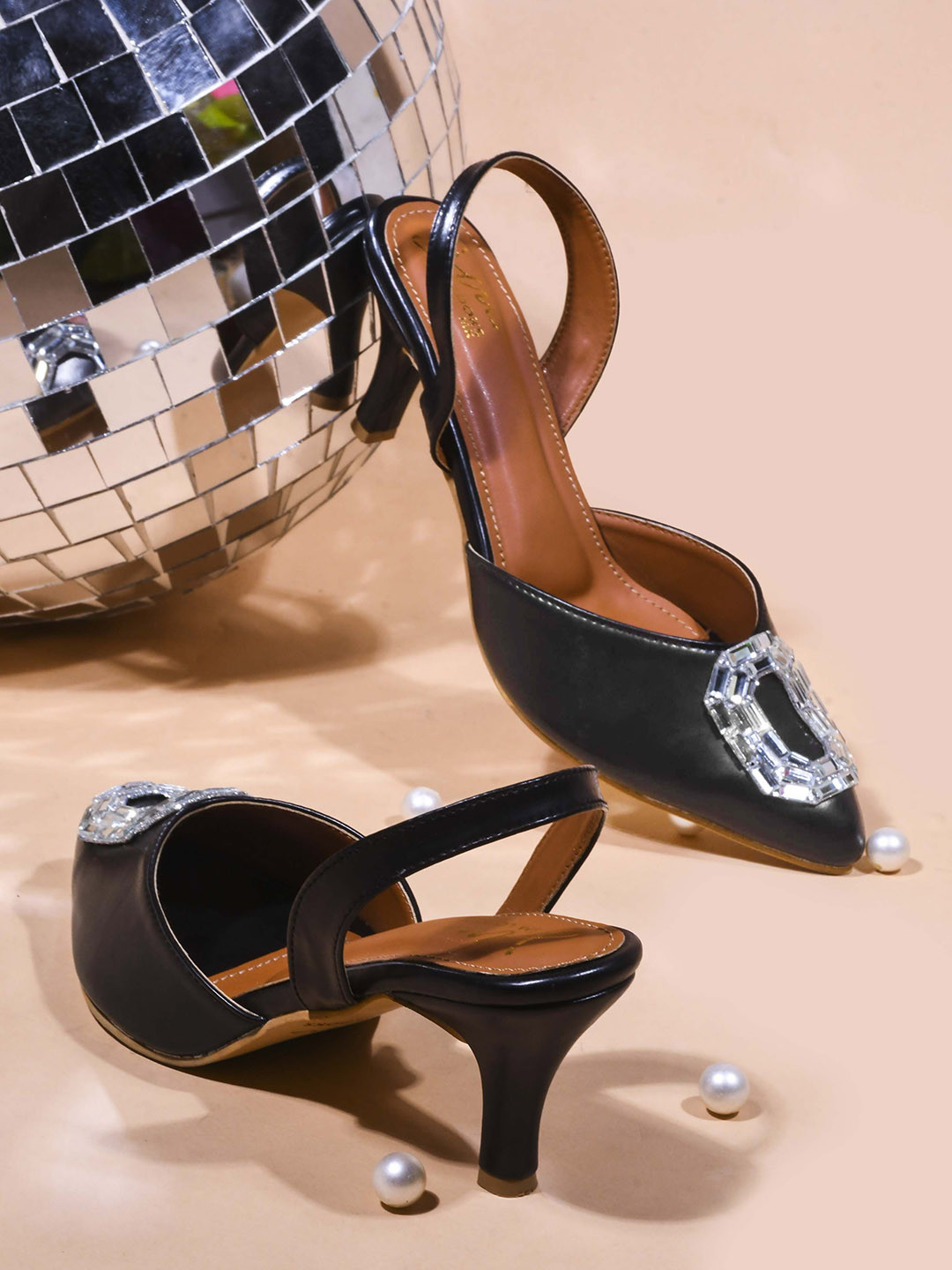 JM Looks Crystal Embellished Slim Mules