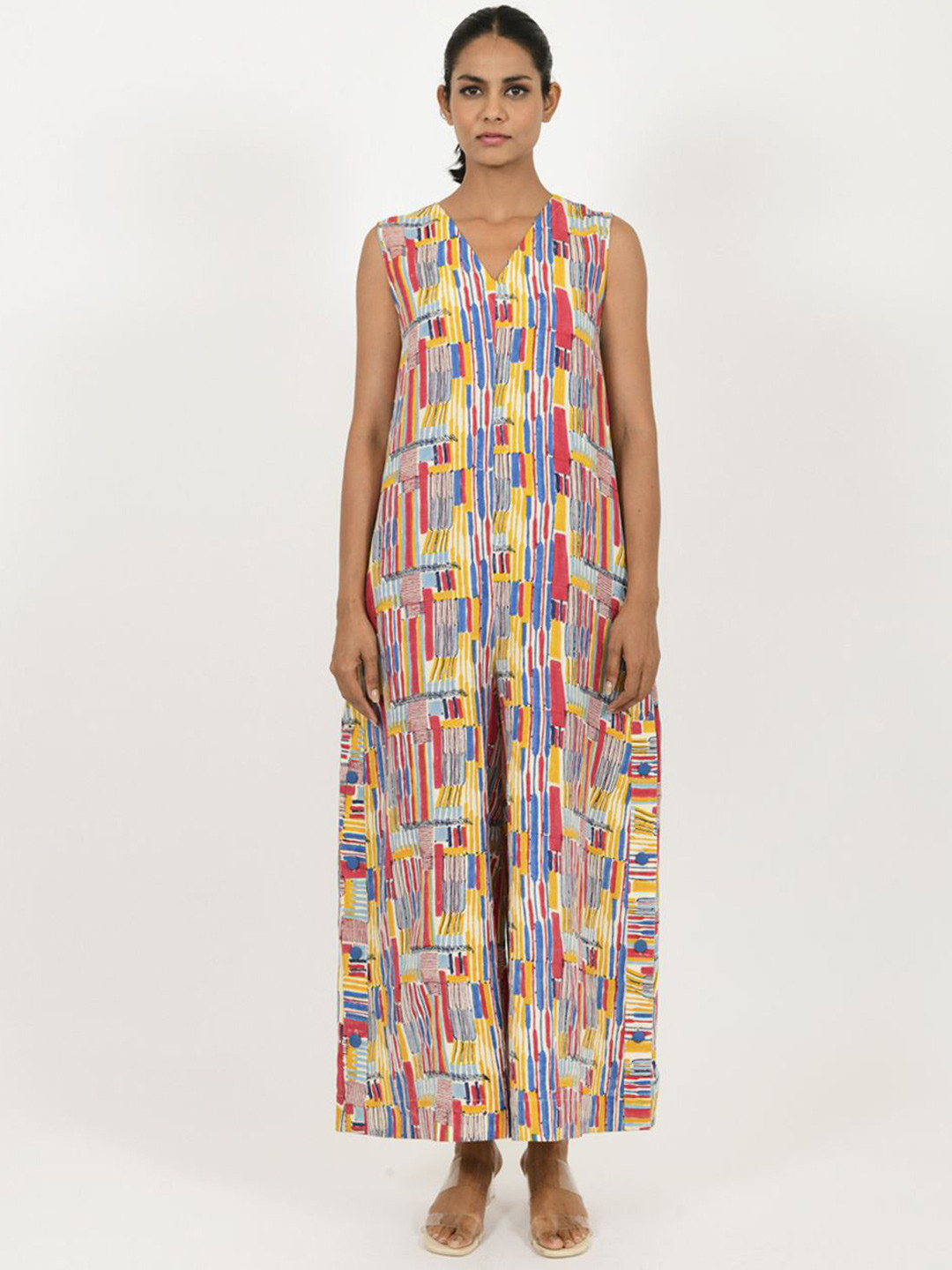 Rias Jaipur Linen Colourblocked Culotte Jumpsuit