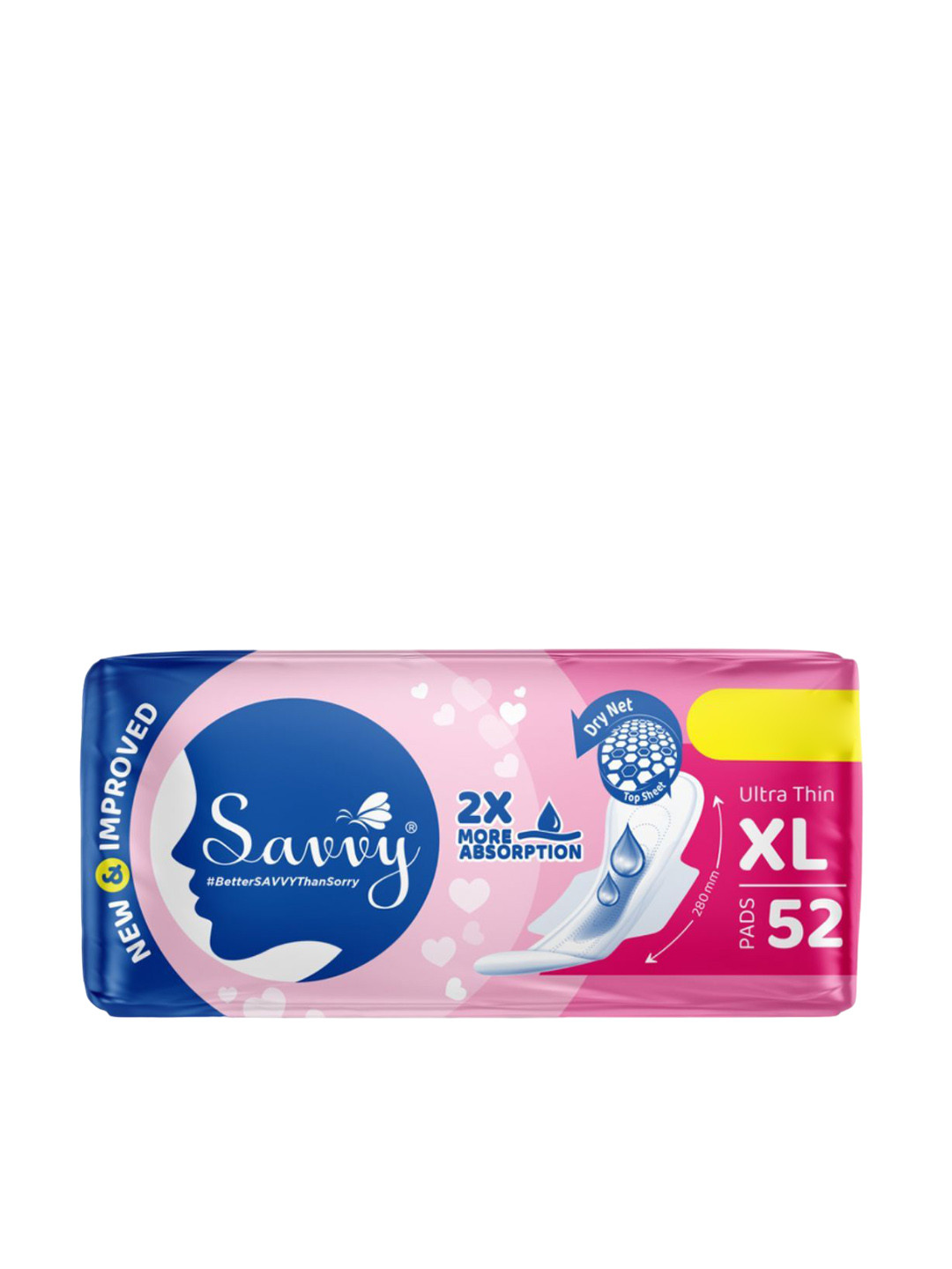 Savvy Ultra Thin Sanitary Napkins Pads - XL Size 52 Pads 280mm