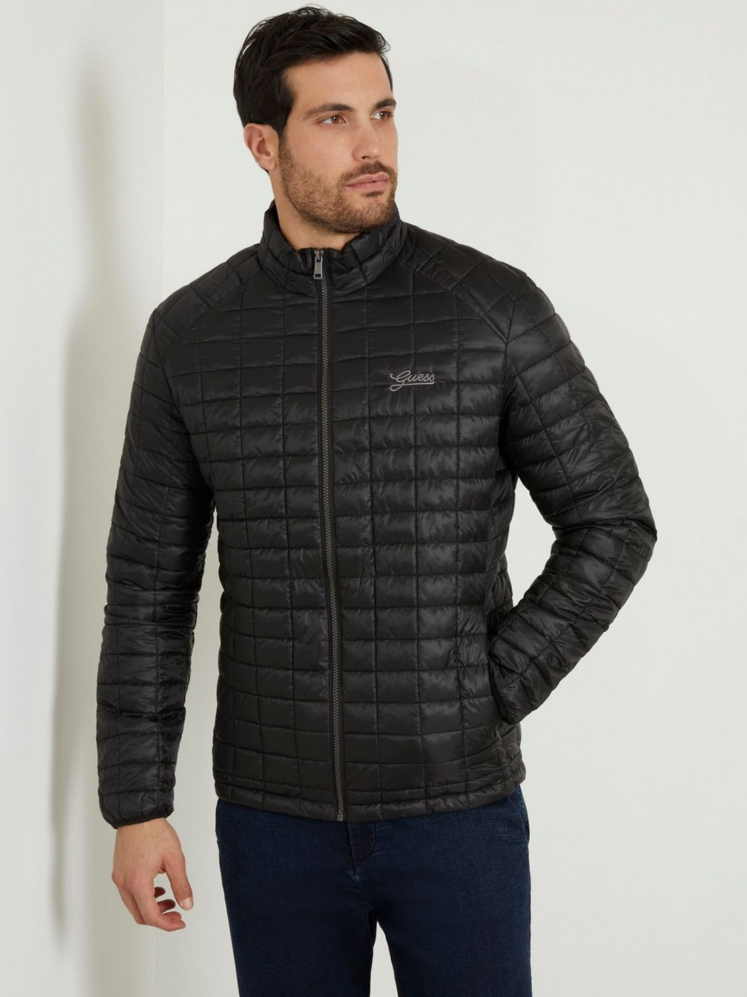 GUESS Men Checked Longline Padded Jacket