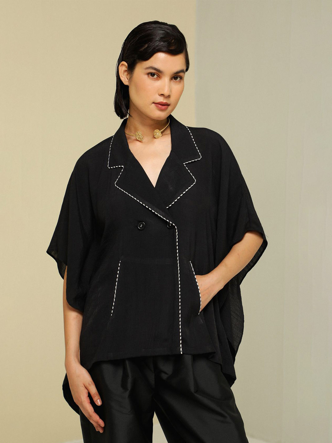 ZAITRA Extended Sleeves Linen Boxy Top