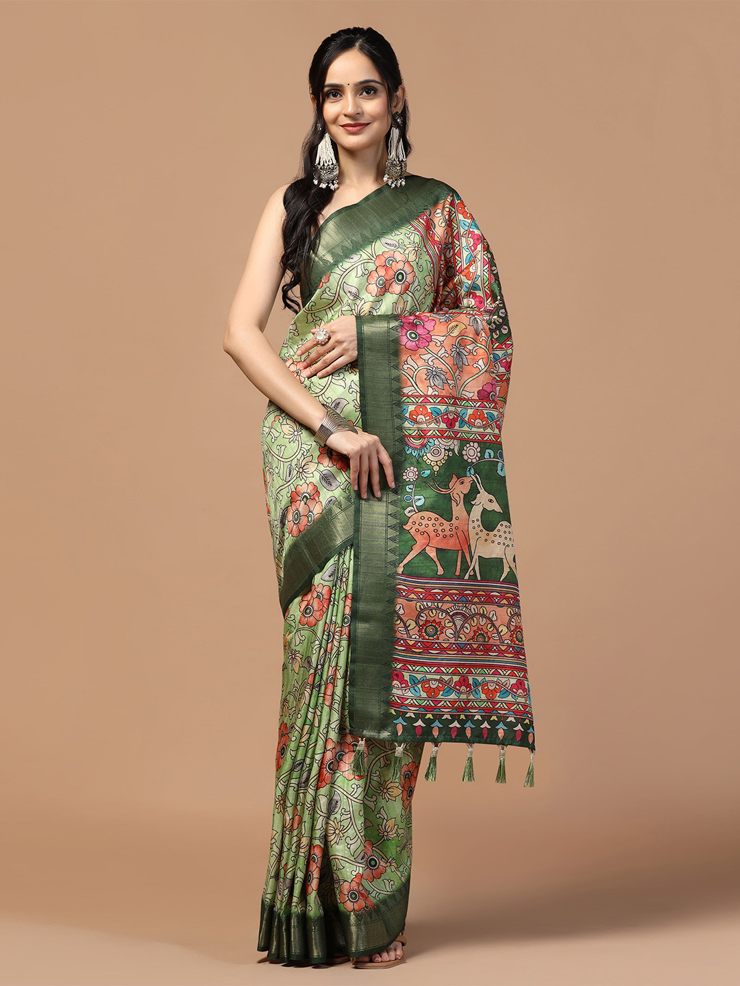 Kaizen TEXO FAB Printed Kalamkari Saree with Zari Border
