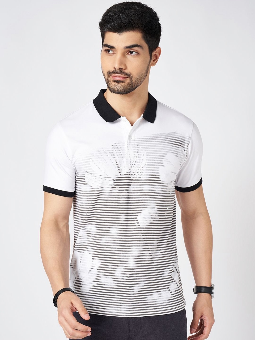 BYFORD by Pantaloons Men Graphic Printed Polo Collar Cotton Slim Fit T-Shirt
