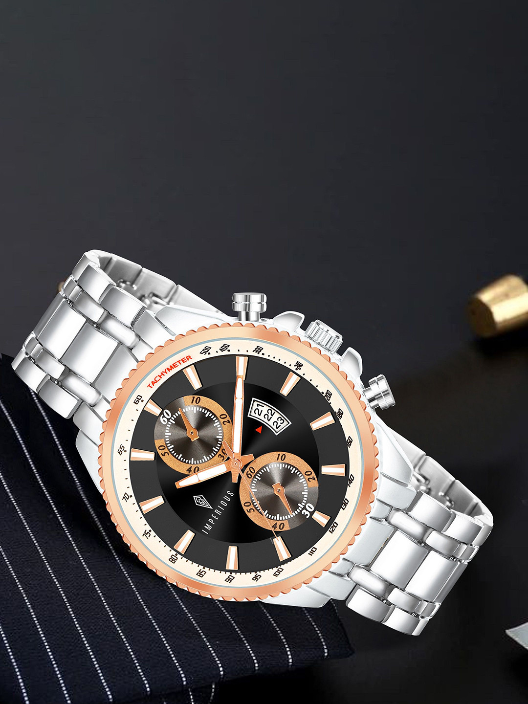 Imperious- The Royal Way Men Skeleton Dial & Stainless Steel Bracelet Style Straps Analogue Tachymeter Watch